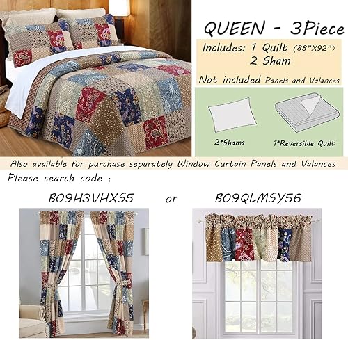 Vista 36 de Cozy Line Home Fashions Juego de ropa de cama reversible de 100% algodón, diseño de retazos rojos y flores a cuadros, colcha