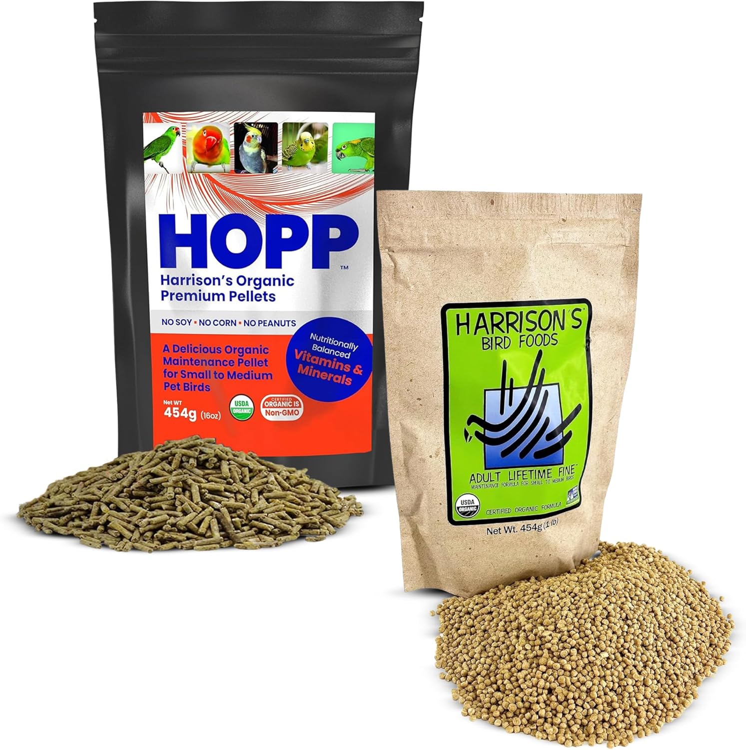 Harrison's Bird Foods Adult Lifetime Fine Extruded Diet, Organic Balanced Nutrition & Harrison's Organic Premium Pellets, Vet-Developed, Cold-Pressed, Low Fat, Food for Small to Medium Pet Birds 1LB