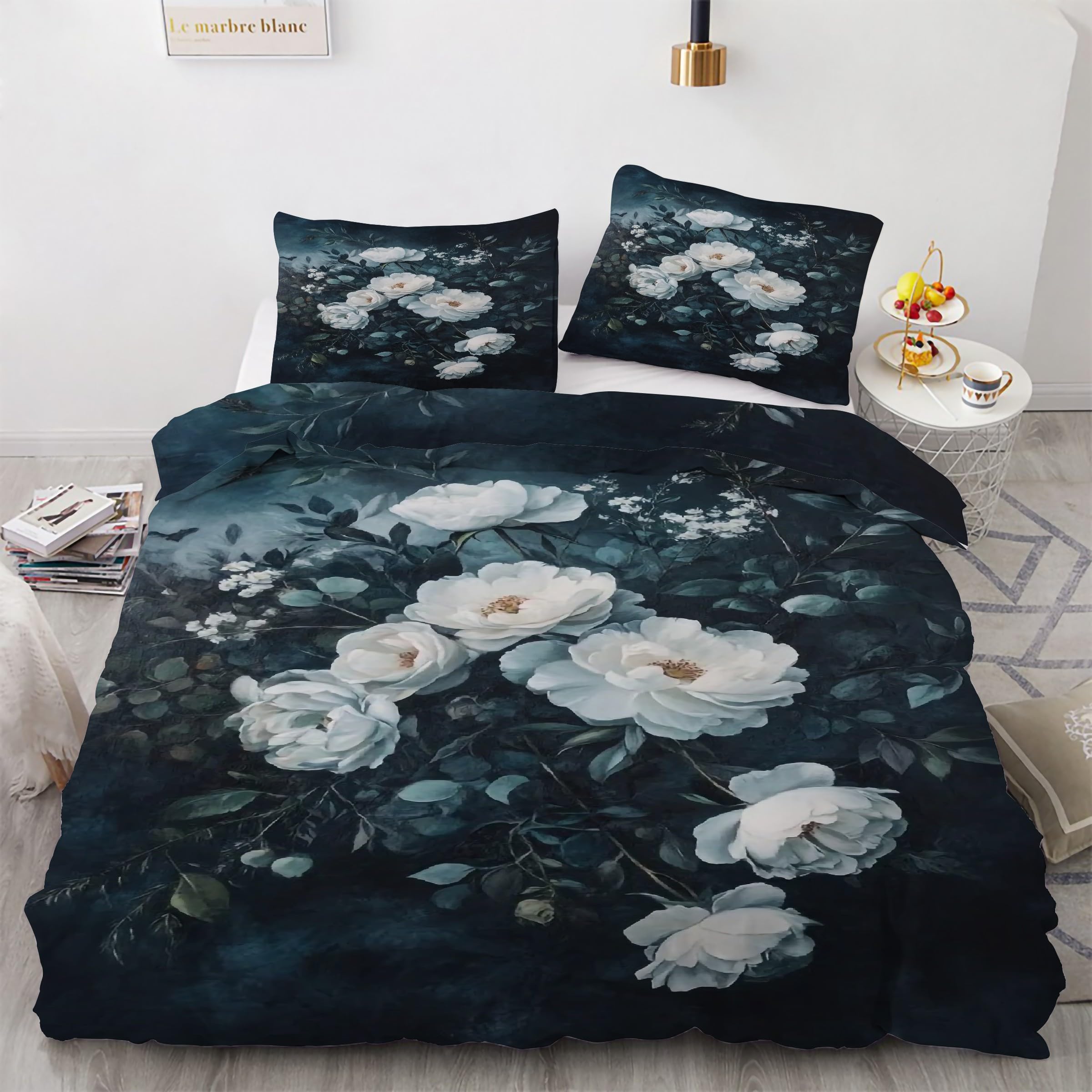 Housse de Couette 220x240 Fleurs Parure de Lit 3 Pièces Microfibre KG3173
