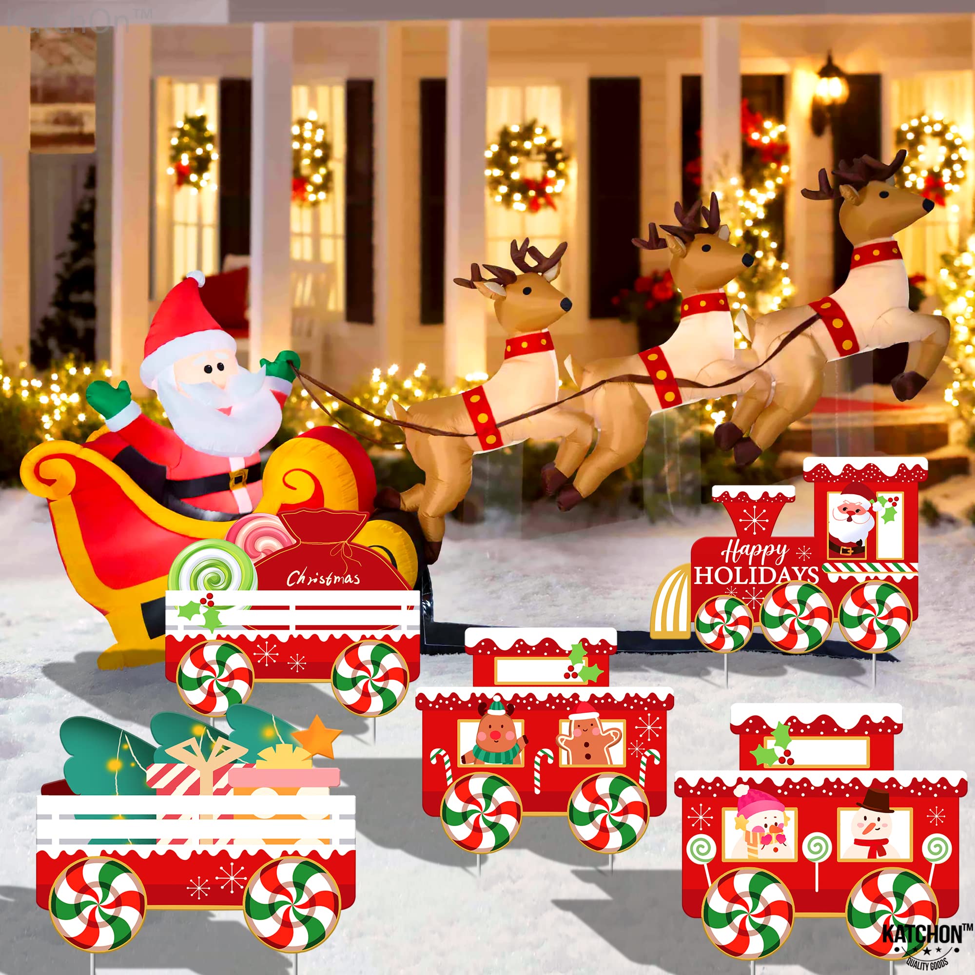 Amazon.co.jp: KatchOn メリークリスマス 列車 ヤードサイン 5個パック