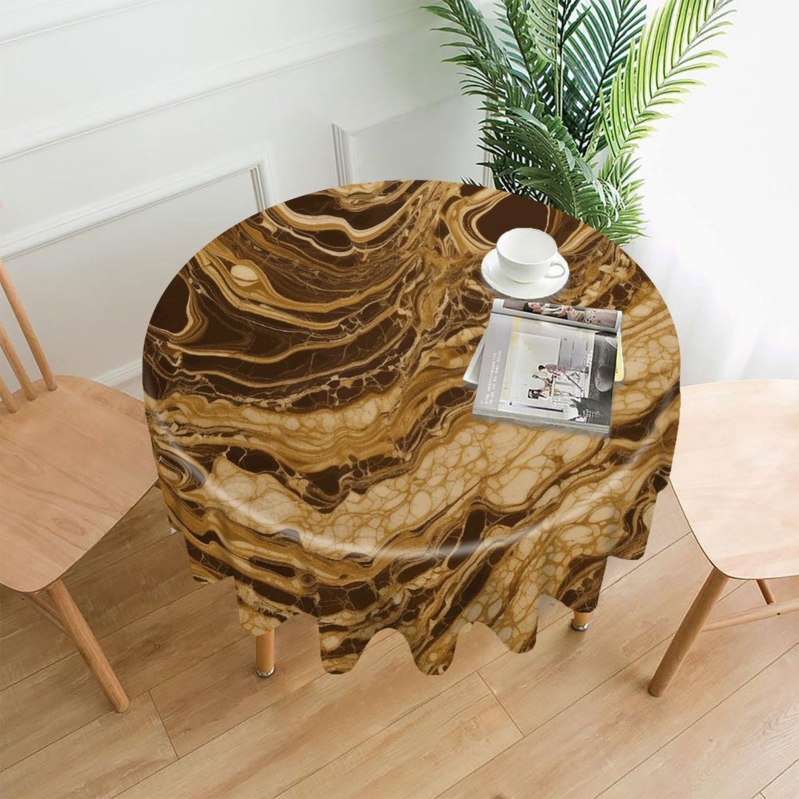 LZQPOEAS Golden Marble Tablecloth Decorative Round Table Cloth Wrinkle Resistant Round Tablecloth Washable Circle Table Cover for Kitchen Dining Party Wedding Camping 60 Inch