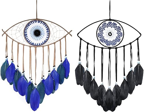 Atrapasueños de mal de ojo, 2 atrapasueños de mal de ojo en azul, verde y negro Prue para buena suerte para el hogar, oficina, dormitorio,