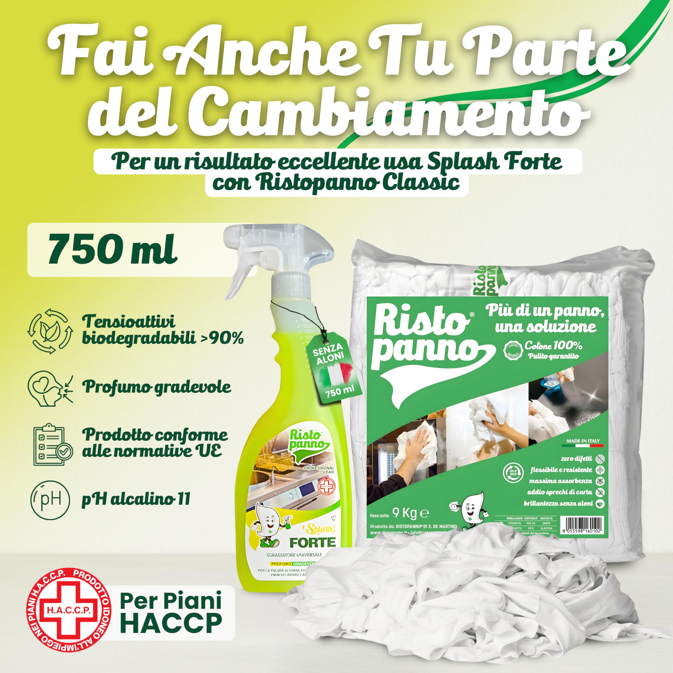 RISTOPANNO 1 x 750ml Sgrassatore Universale Professionale – Pronto all’Uso – Spray Multiuso Superfici Olio e Grasso – per Acciaio, Plastica, Cappe e Fornelli - Prodotti Pulizia - SPLASH FORTE