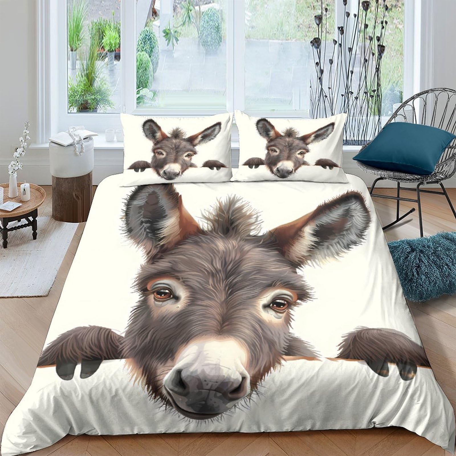 Ctjqhvkz Style-2 3D Printed Donkey Face Fitted Sheet Microfiber Soft Animal Pattern Bed Cover For Bedroom Guest Room Decor Easy Care Single（135X200cm）