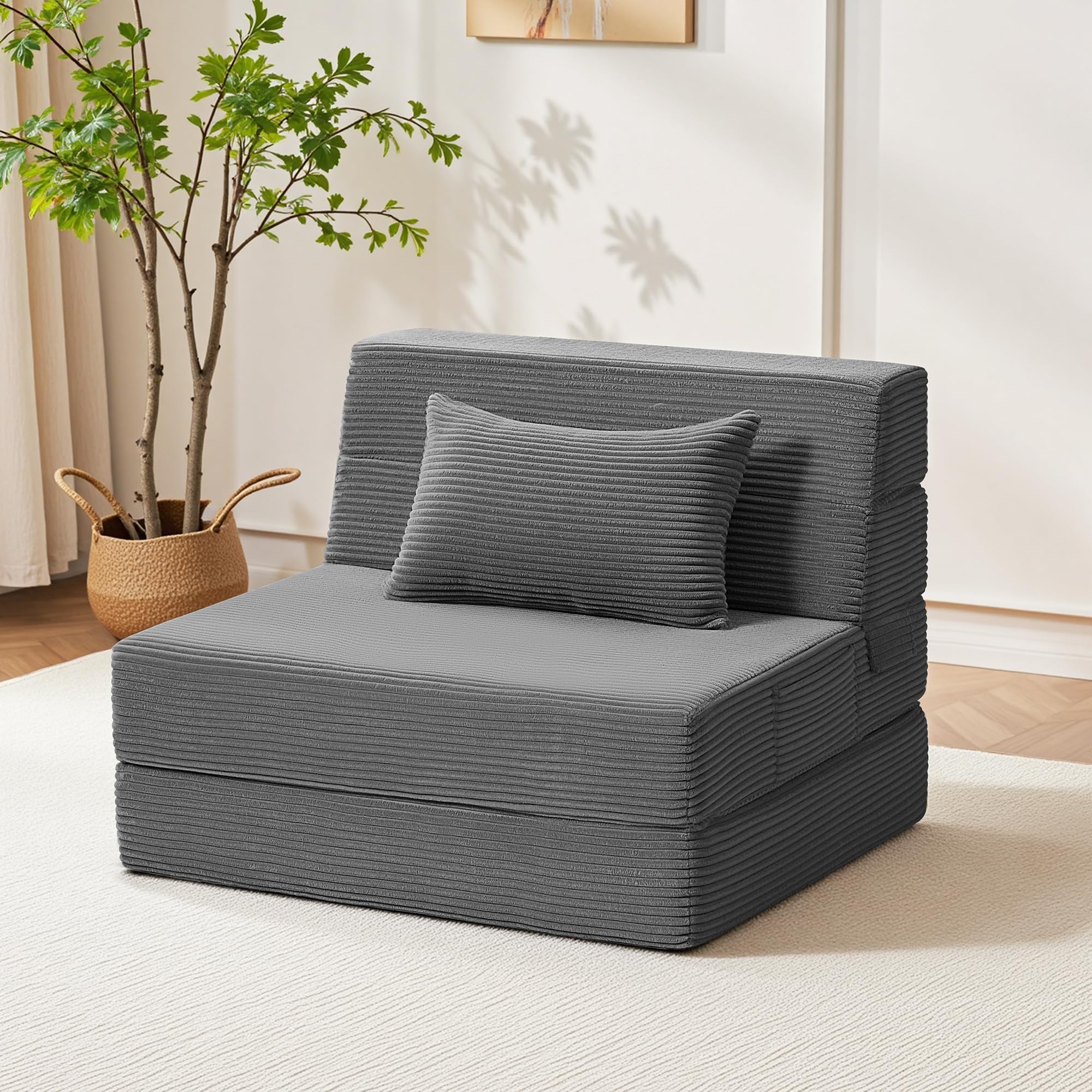 Youzi Folding Sofa Bed Convertible Sleeper Chair with Pillow 4-in-1 Foldable Mattress Futon Couch Bed to Lounge Chair