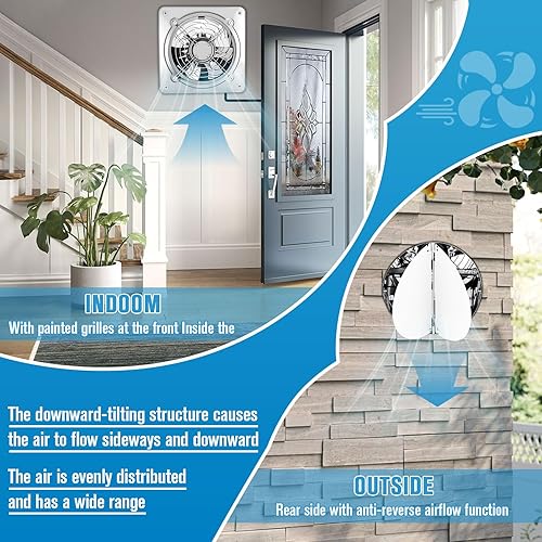 Miniatura 6 de Exhaust Fan 10 Inch, 988 CFM Ventilation Extractor Fan with Damper, Wall Mount Household Ventilation Fans, Potable Metal Attic Exhaust Fan for