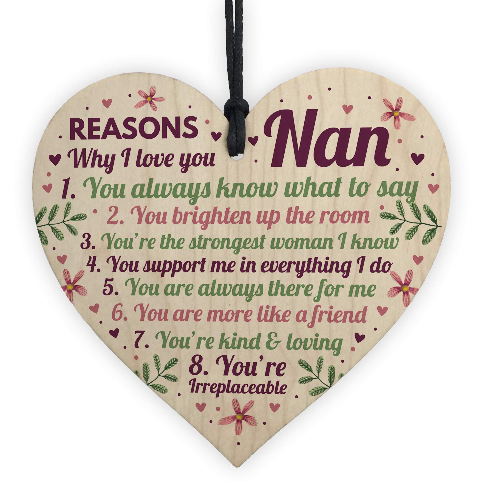 Red Ocean Multicolor Reasons Why I Love You Nan Gifts Wooden Heart Nan Card From Grandson Granddaughter Grandparent Gifts Plaque