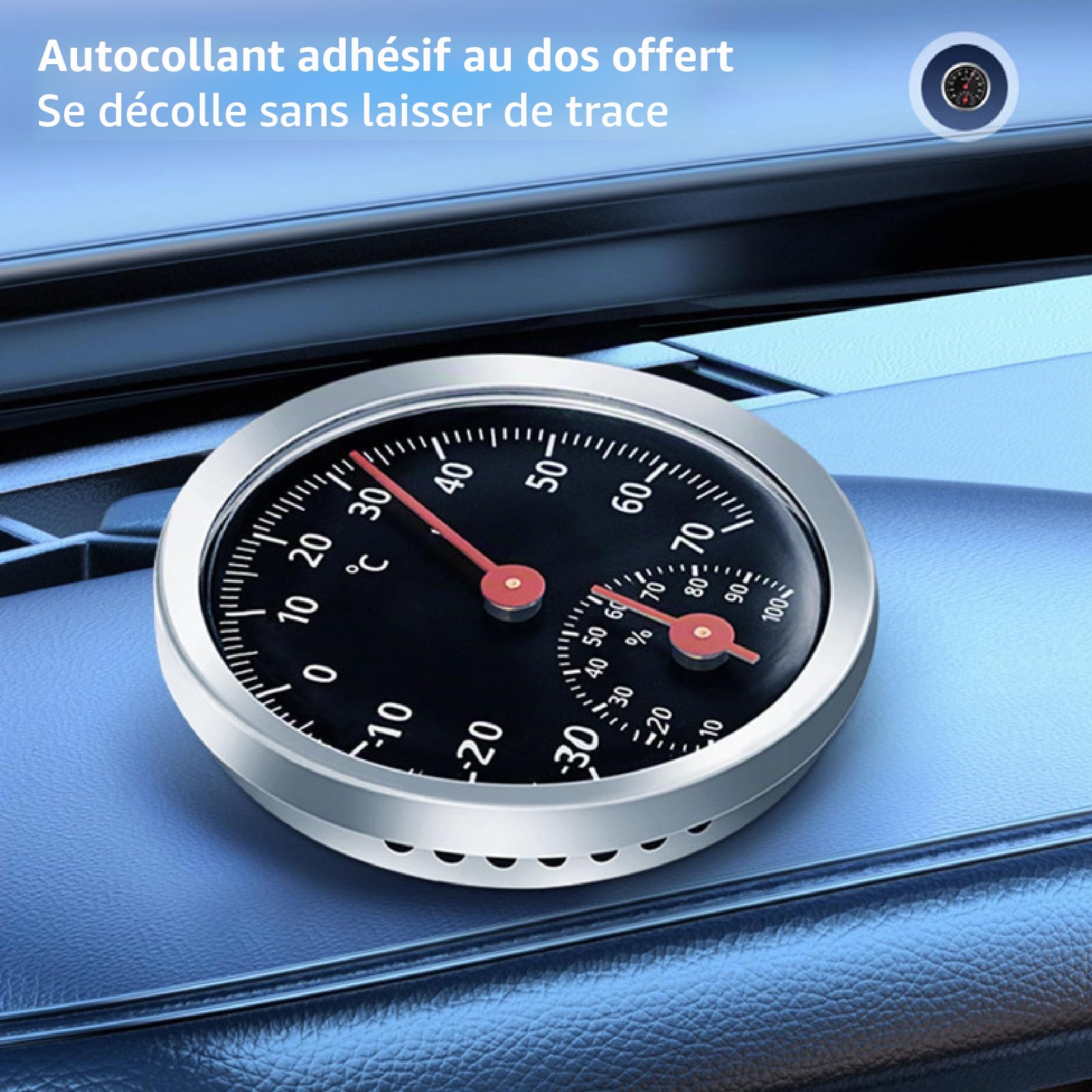 VBESTLIFE Hygromètre de Thermomètre en Voiture, Mécanique sans Batterie Compteur Extérieur Intérieur avec Haute Précision -30 ° C à 70 ° C pour la Maison, la Voiture, la Serre