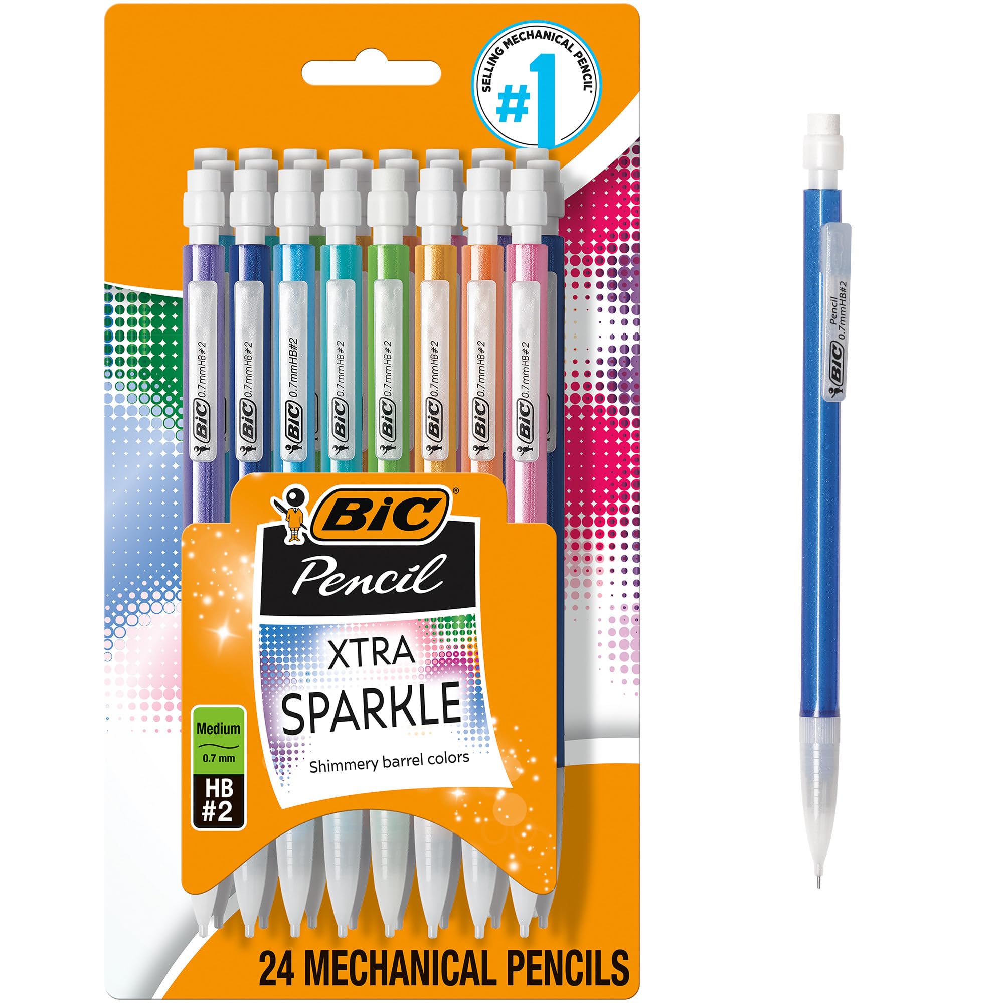 BIC Xtra-Sparkle Number 2 Mechanical Pencils With Erasers, 0.7mm, 24-Count Pack - main product image