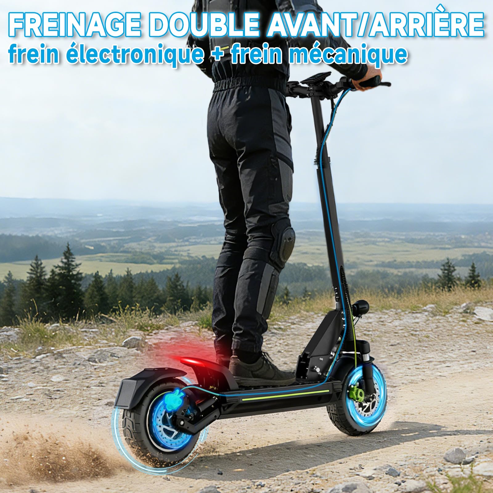 D5 Trottinette Electrique Adulte Autonomie 45-50KM Batterie 48V 10,4Ah Moteur pic 800W Trotinette Électrique Pliante Portable Puissante Tout Terrain Ultra Legere Double Suspension avec APP