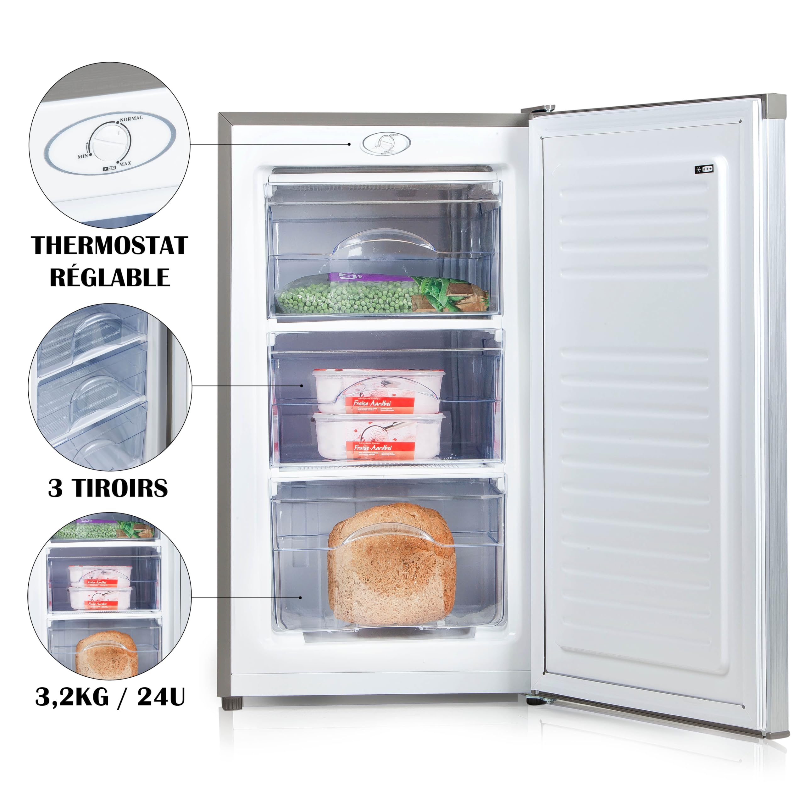PRIMO PR149DV - Congelatore da tavolo top, 64 l, colore: argento, controsoffitto, reversibile