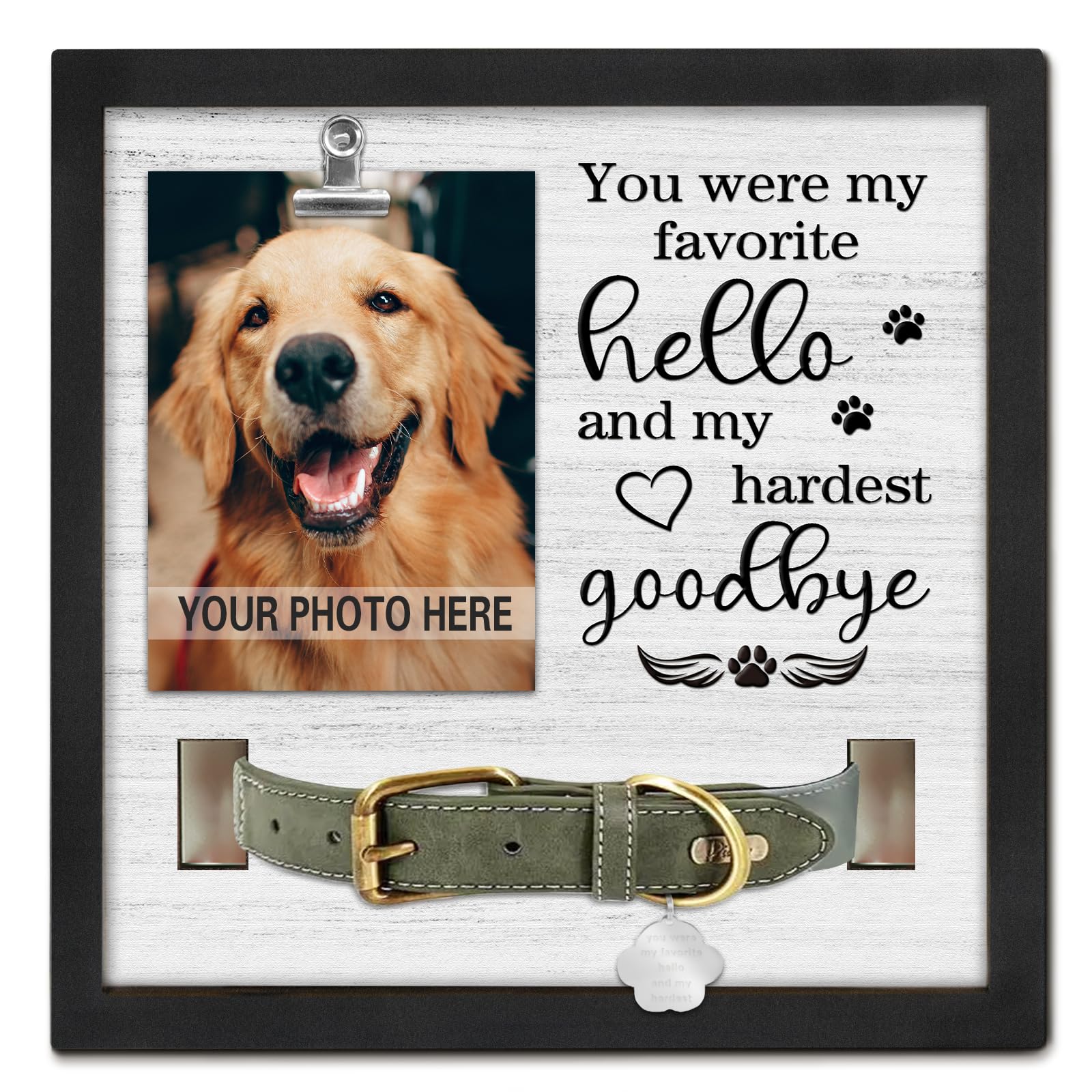 PUREFLY Pet Loss Gift, Memorial Sympathy Gifts for Loss of Dog, Pet Memorial Frame with Collar Holder, Cat Memorial Gift, My Hardest Goodbye