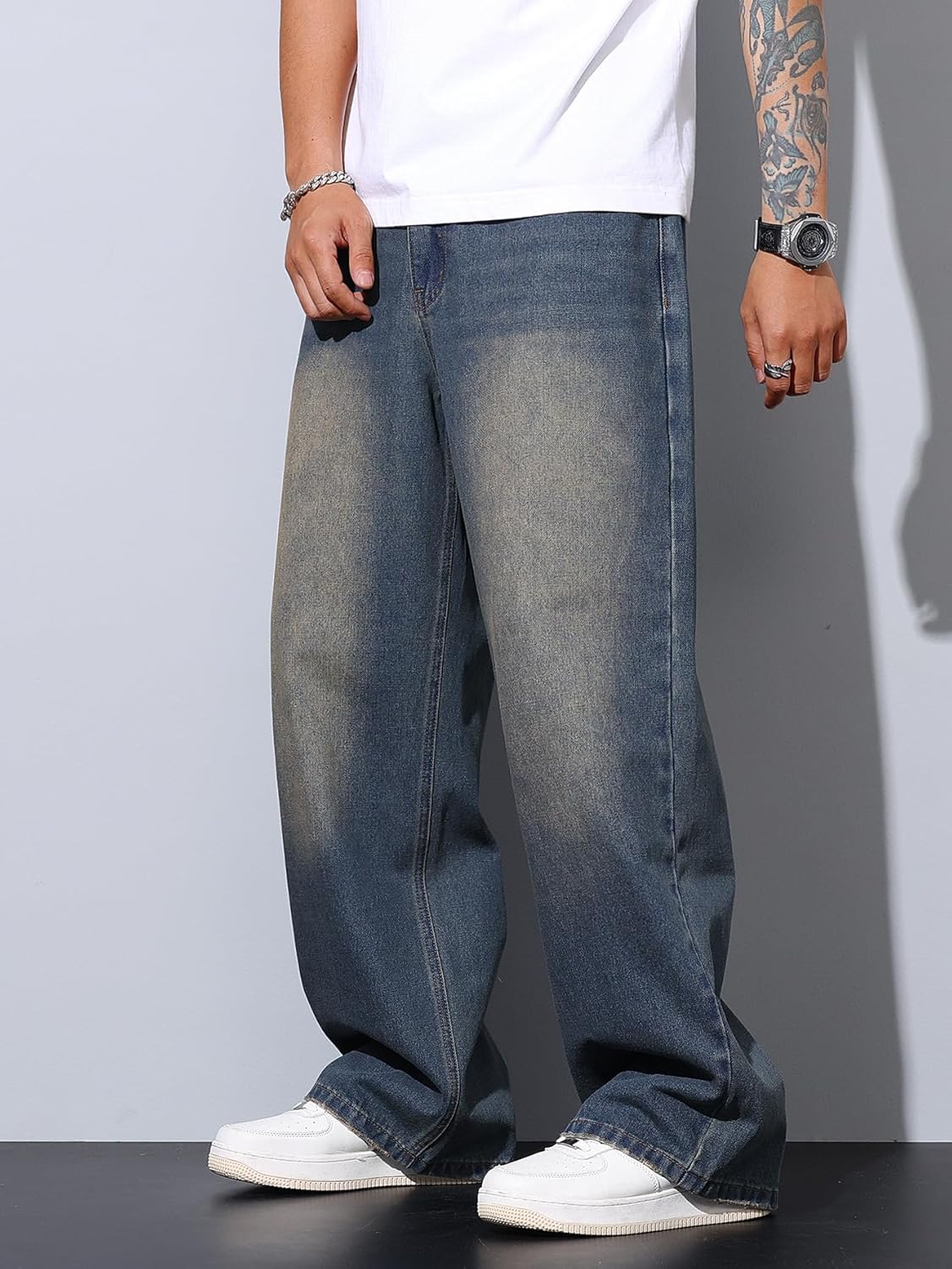 Men's Hip-hop Wide Leg Baggy Jeans Y2k Skater Loose Fit Denim Pants - Image 3
