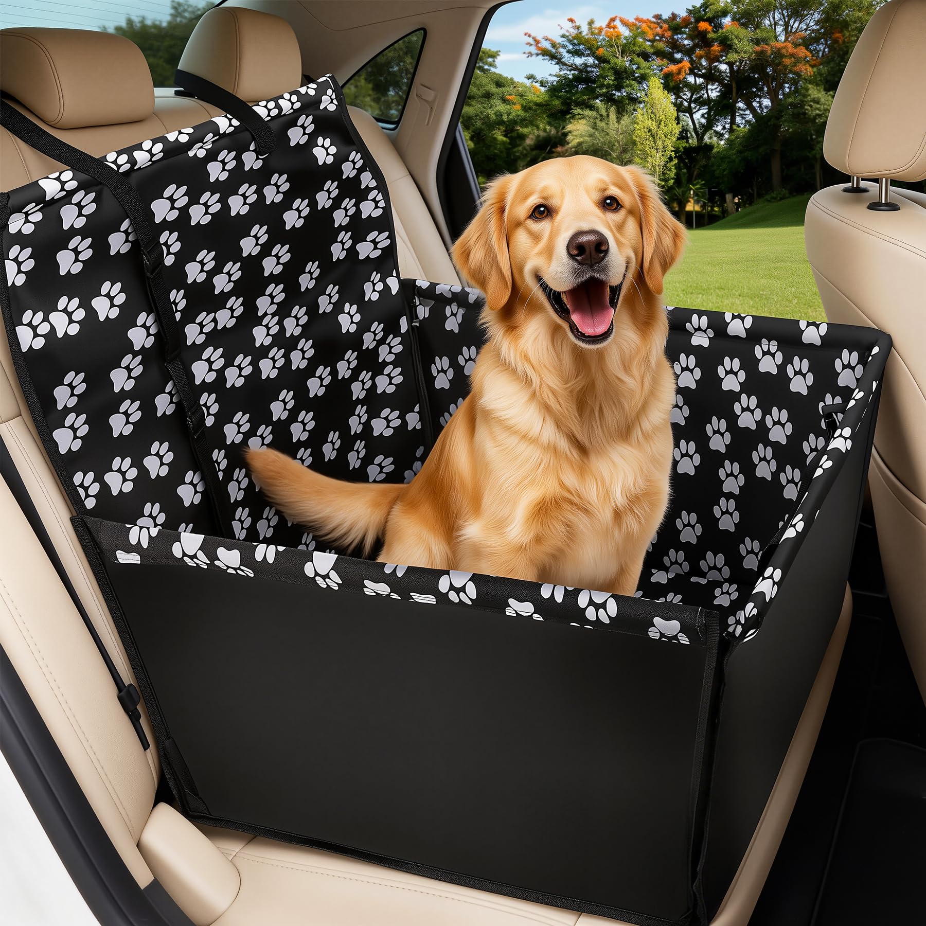 Wimypet Dog Car Seat covers for Small to Medium Dogs & Cats, 3 in 1 Foldable Puppy Booster Seat Bed, Waterproof Breathable Pet Travel Carrier with Safety Belt for Car SUV Truck