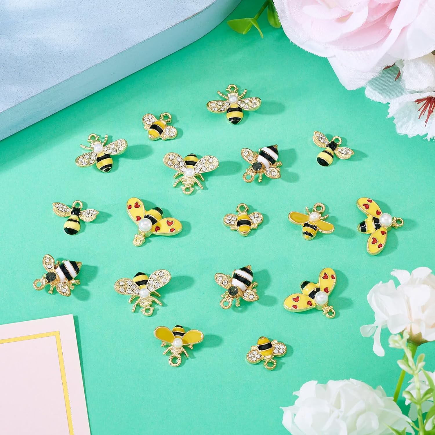 Pandahall 24Pcs Alloy Enamel Bee Rhinestone Charms Cute 3D Flatback Honeybee Charm Crystal Yellow Bees Pendant Dangle Charms for DIY Craft Wedding Decoration Necklace Bracelet Jewelry Making - Image 2