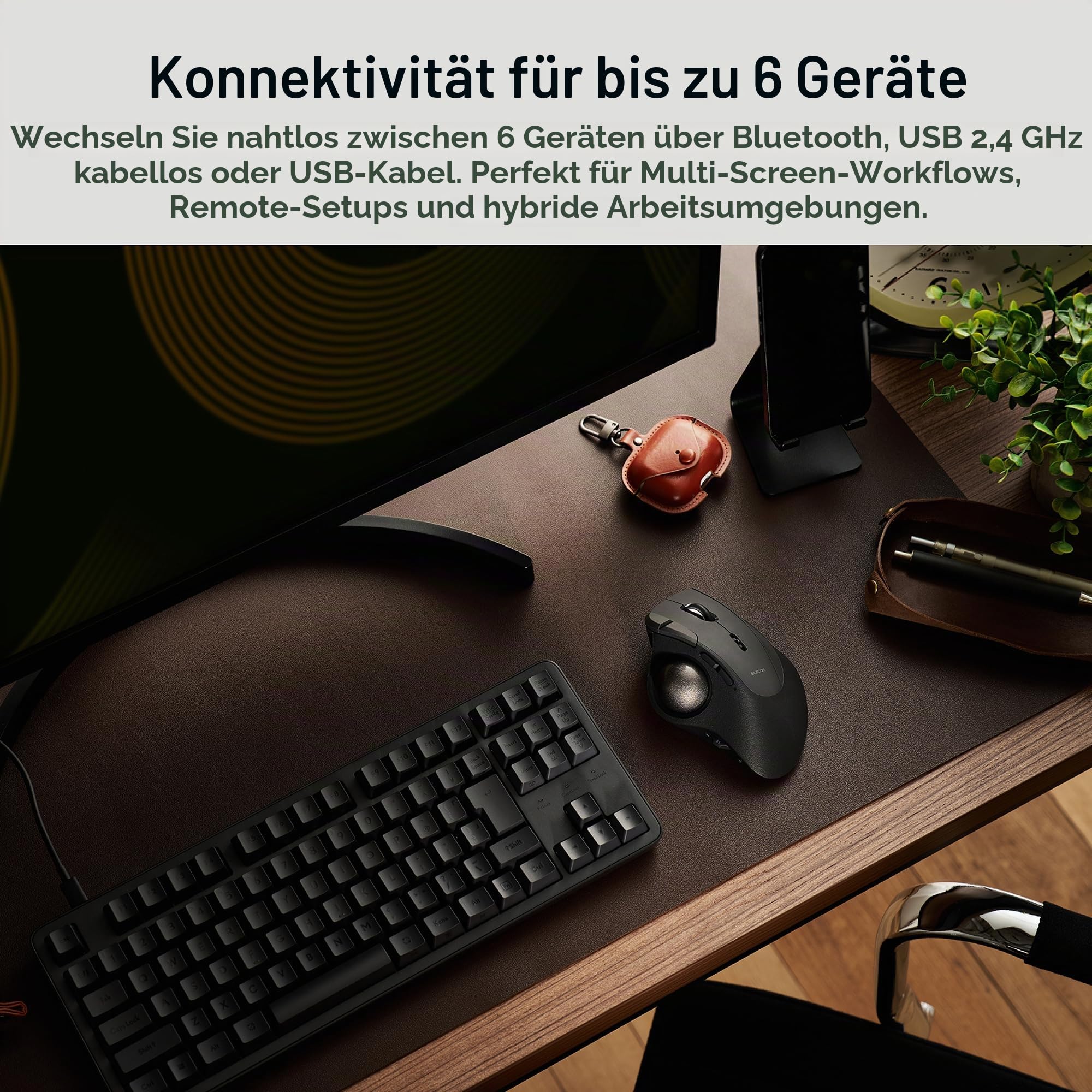ELECOM IST PRO Trackball-Maus, 6-Geräteverbindung, 3-Wege-Konnektivität, Bluetooth 5.3, kabellos, 2,4 GHz, kabelgebunden, 12.000 DPI-Sensor, 36 mm ergonomisch, 10 benutzerdefinierte Tasten, leises
