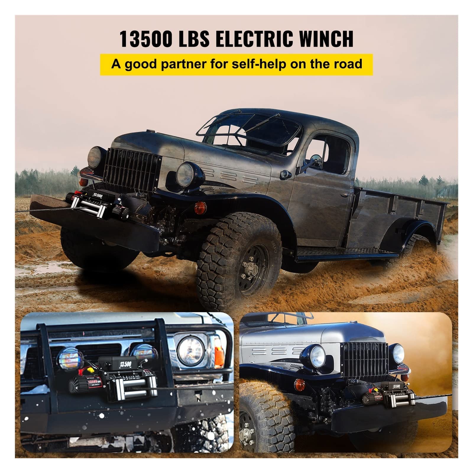 Wciągarka elektryczna 13 500 funtów / 6123,5 kg 12 V, z liną 24 m, wciągarka elektryczna, wciągniki elektryczne z bezprzewodowym pilotem (wytrzymała stalowa lina)(1500W)