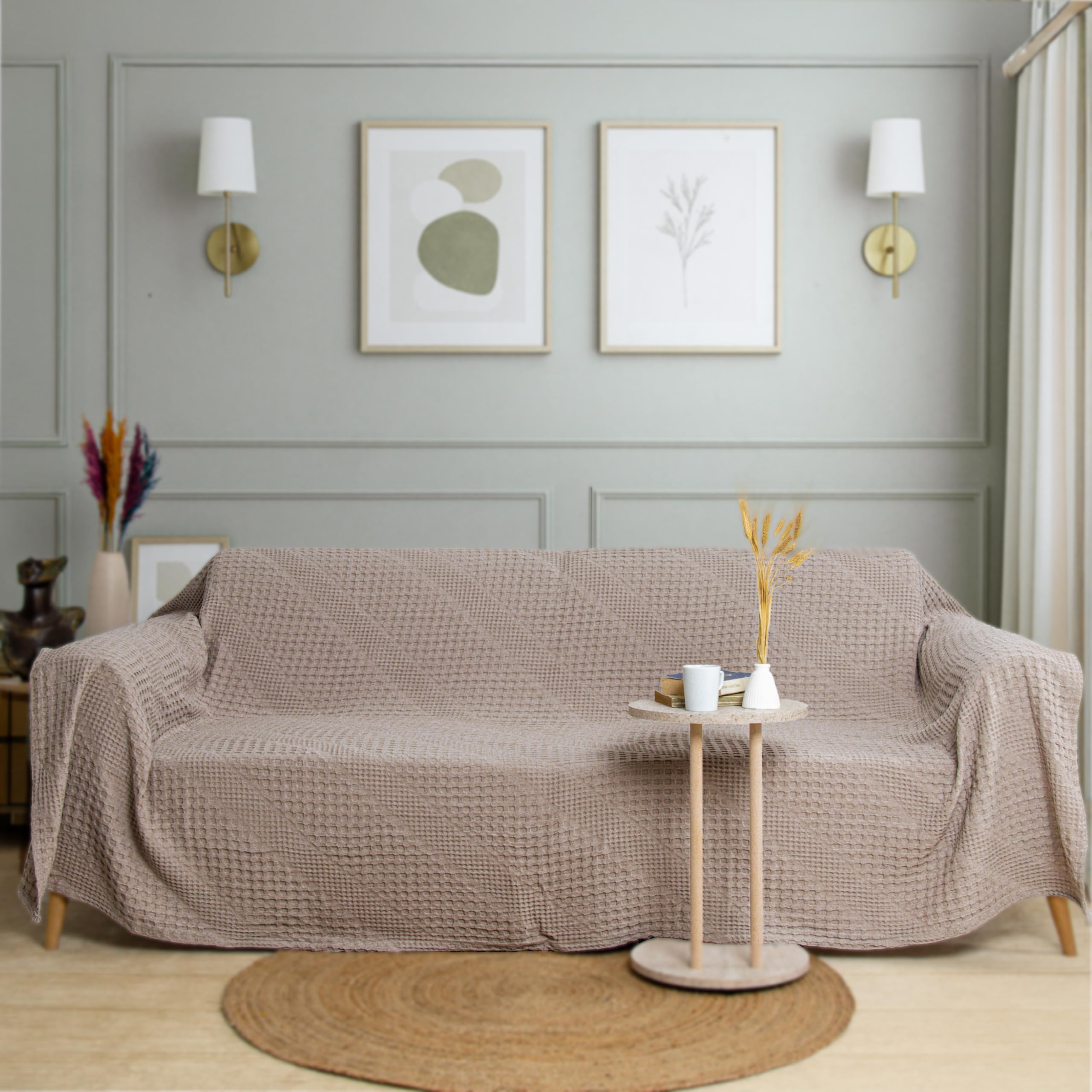 Milam London Manta Suave | Manta 100% algodón para sofás | Manta de Cama Doble | Manta de sofá Grande de 2 plazas | Colcha tamaño Doble | Colección Joanna | Beige - 170 x 250 cm