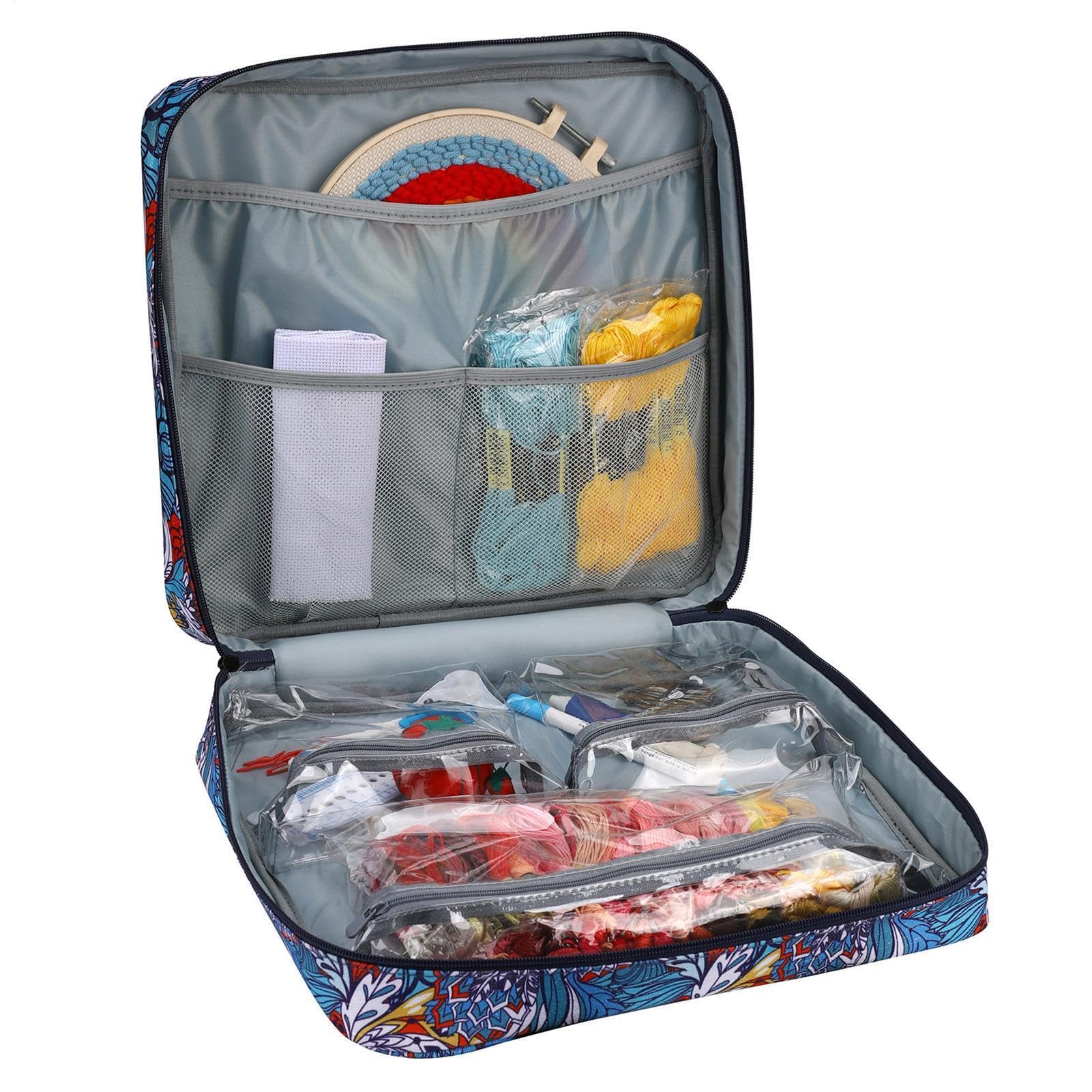 Organizador para Bordado y Almacenaje Maletín Portátil Ligero con Asa | Bordar Varios Bolsillos, Asas, Para Kits Bordado, Suministros Manualidades, Principiantes Y