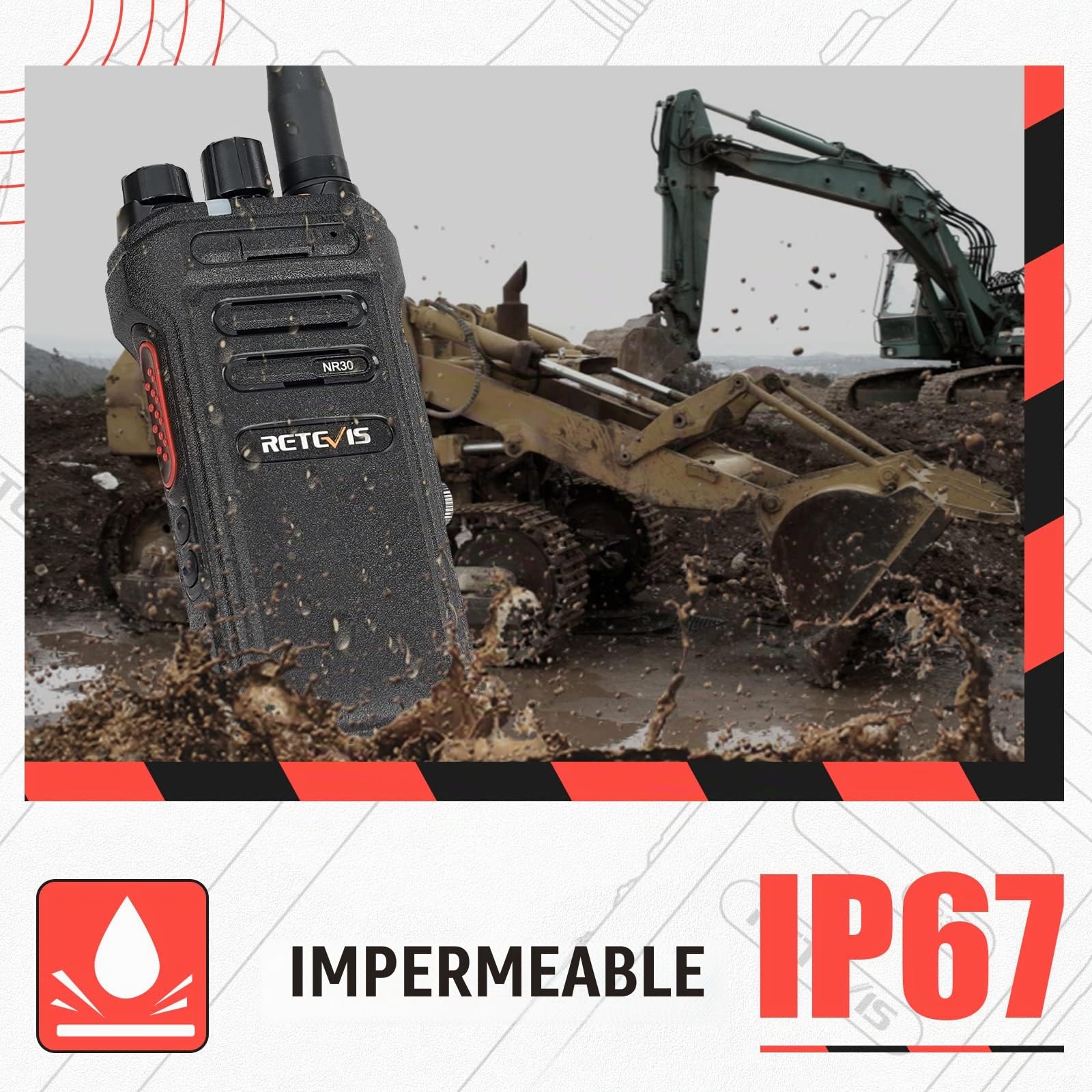 Retevis NR630 Walkie Talkie para Adultos, Walkies Largo Alcance, IP67 Impermeable, Cancelación de Ruido, Llamada de Grupo, 2800 mAh Recargable Walkie Talkie para Obra, Contratista (Negro, 3 Unidad)