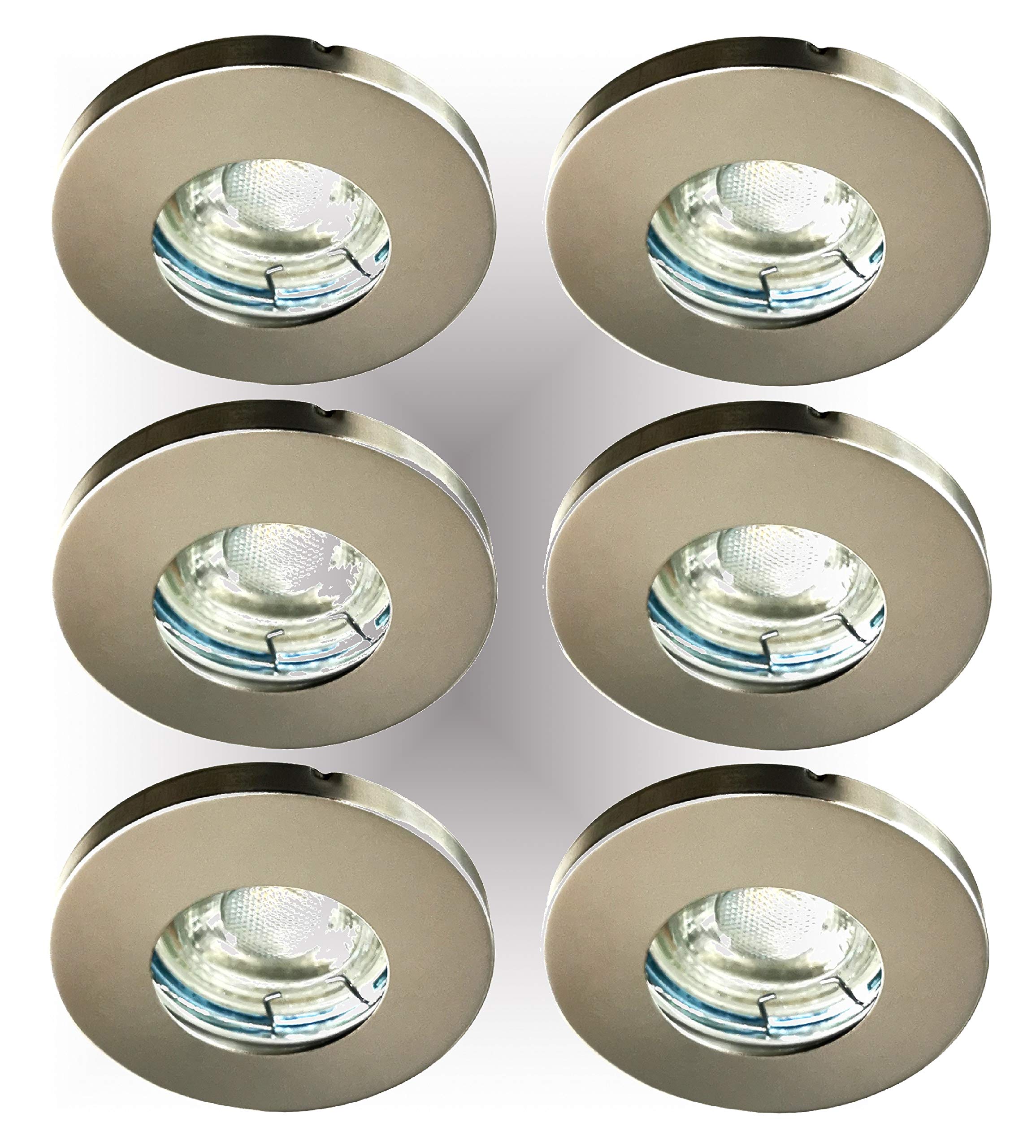Trango 6er Set IP65 Einbaustrahler aus Edelstahl gebürstet 6729IP65-062MCOB inkl. 6x 5 Watt 3000K warmweiß Ultra Flach LED Modul für Bad, Dusche, Einbauspots, Deckenstrahler, Deckenlampe, Badleuchte