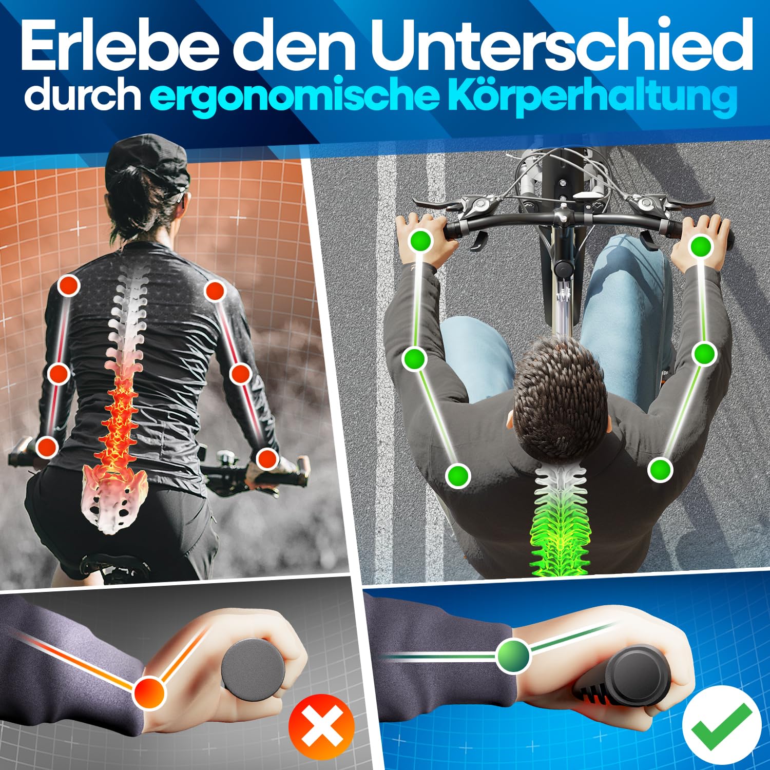 NEXTCOVER® Fahrradgriffe ergonomisch mit [Comfort-Grip-Technologie] I Universal Fahrrad- & MTB Griffe I Griffe Fahrrad I Lenkergriffe Fahrrad I Fahrrad Griffe
