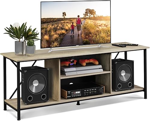 WLIVE Soporte de TV para TV de 55 y 65 pulgadas, centro de almacenamiento con almacenamiento, consola de TV para dormitorio y sala de estar, consola