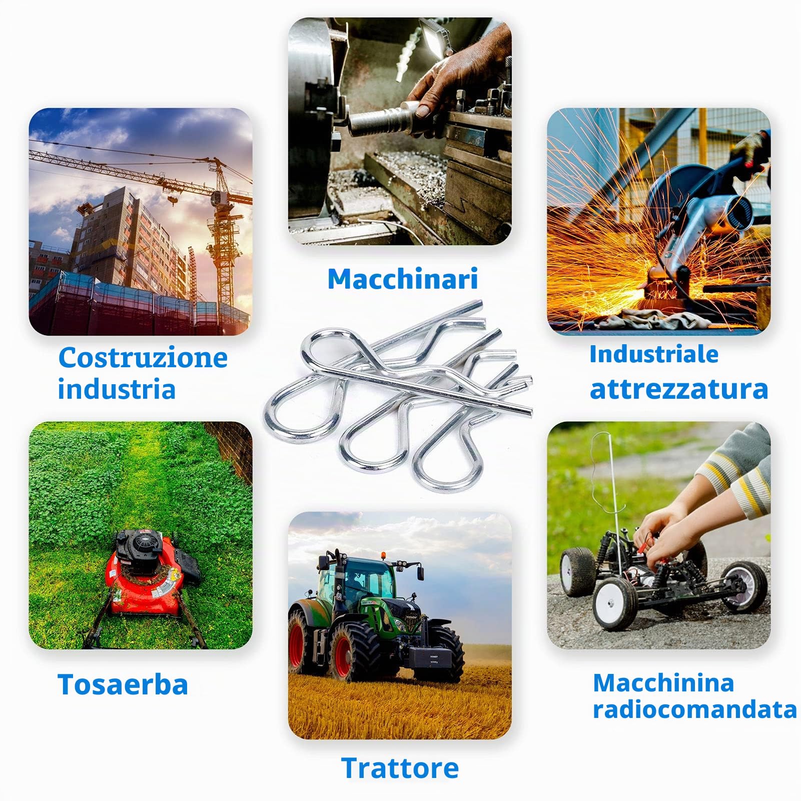 150 pezzi Copiglie, R Clip Perni di Fissaggio Clip Coppiglia di Fissaggio in Acciaio Inossidabile, coppiglia a molla in acciaio inox, 6 diverse misure