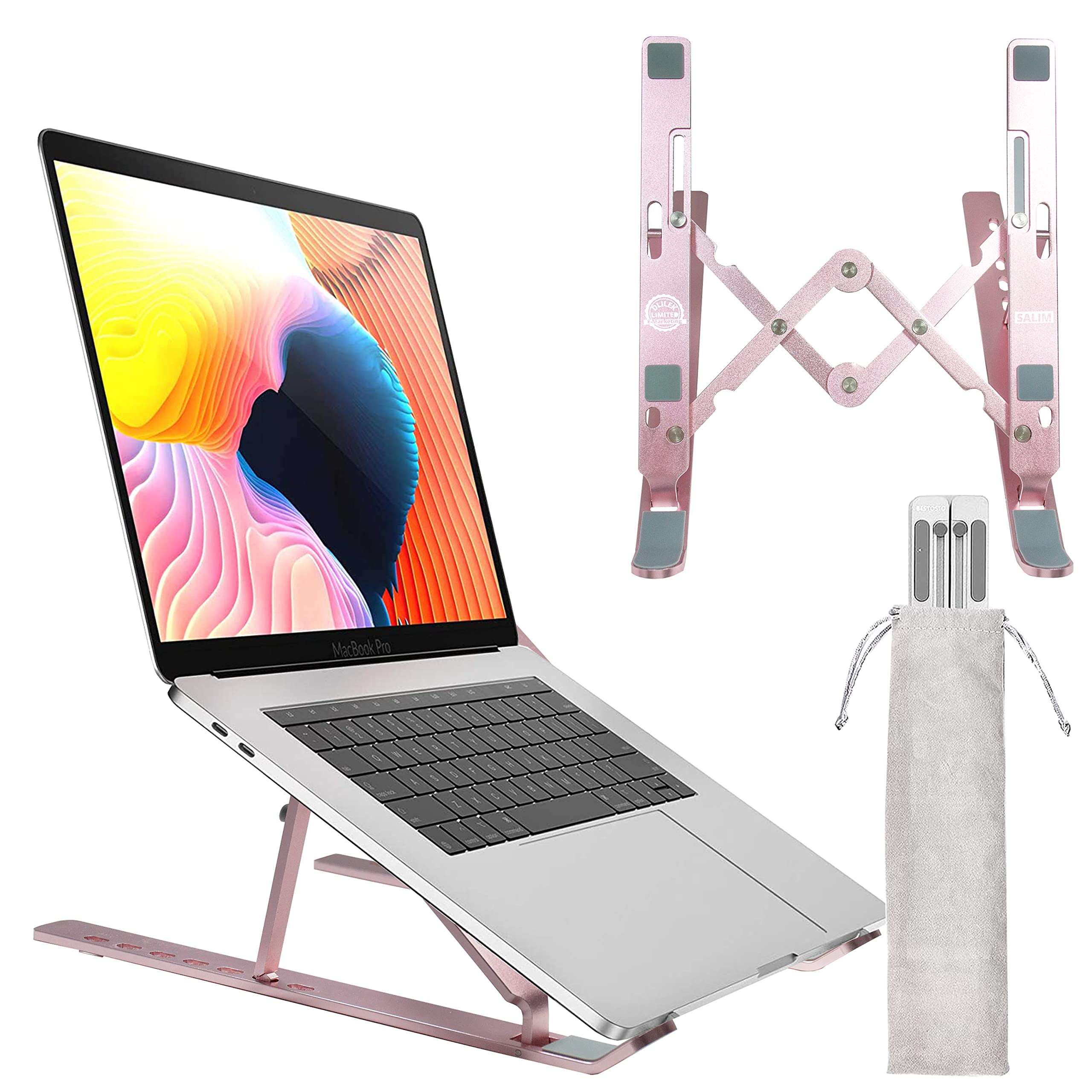 SALIM Laptop Stand Adjustable. Laptop Riser for Desk. Portable Laptop Stand. Laptop Stand Aluminum. Foldable Laptop Stand. Desk Accessories. Computer Stand Laptop. Beautiful Happy Gift.(Pink)