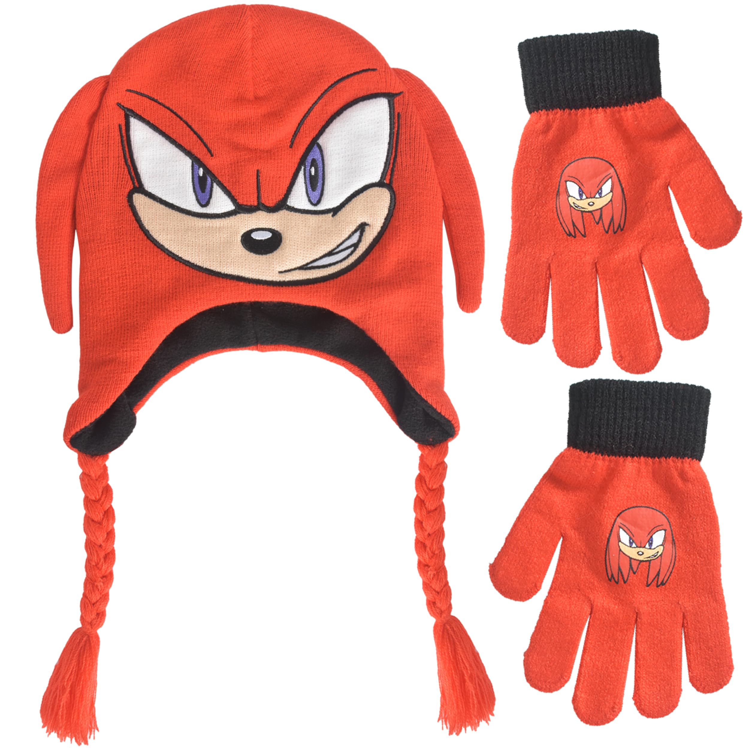 Concept One Sonic The Hedgehog Kids Knitted Winter Hat and Gloves Set, Knuckles, One size