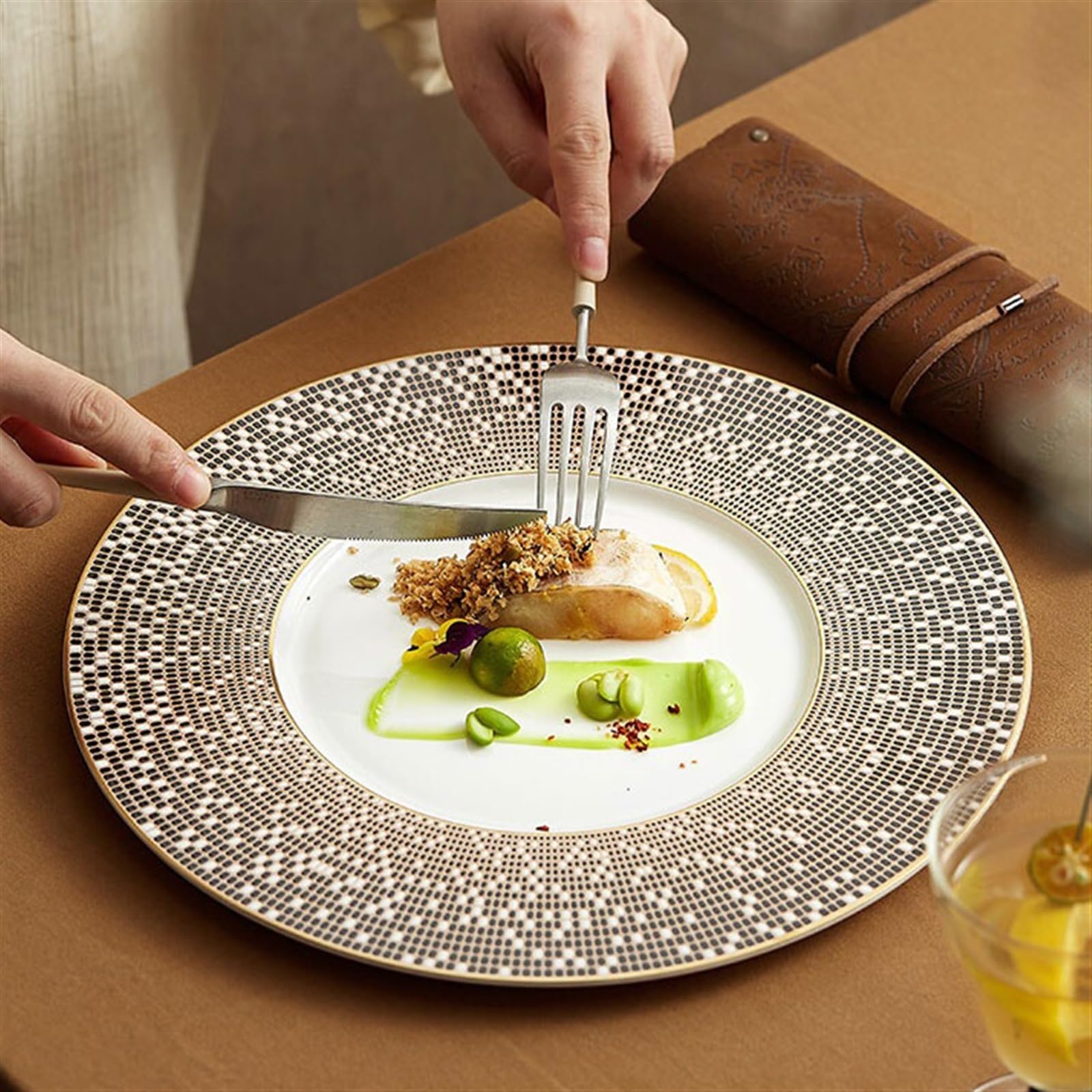zastawa stołowa 11,25 cala/12 cali restauracja talerz do steków talerz do spaghetti komercyjny płaski talerz spersonalizowana moda ceramiczny talerz obiadowy zestaw zastawy stołowej(Gold,11.25 inch)