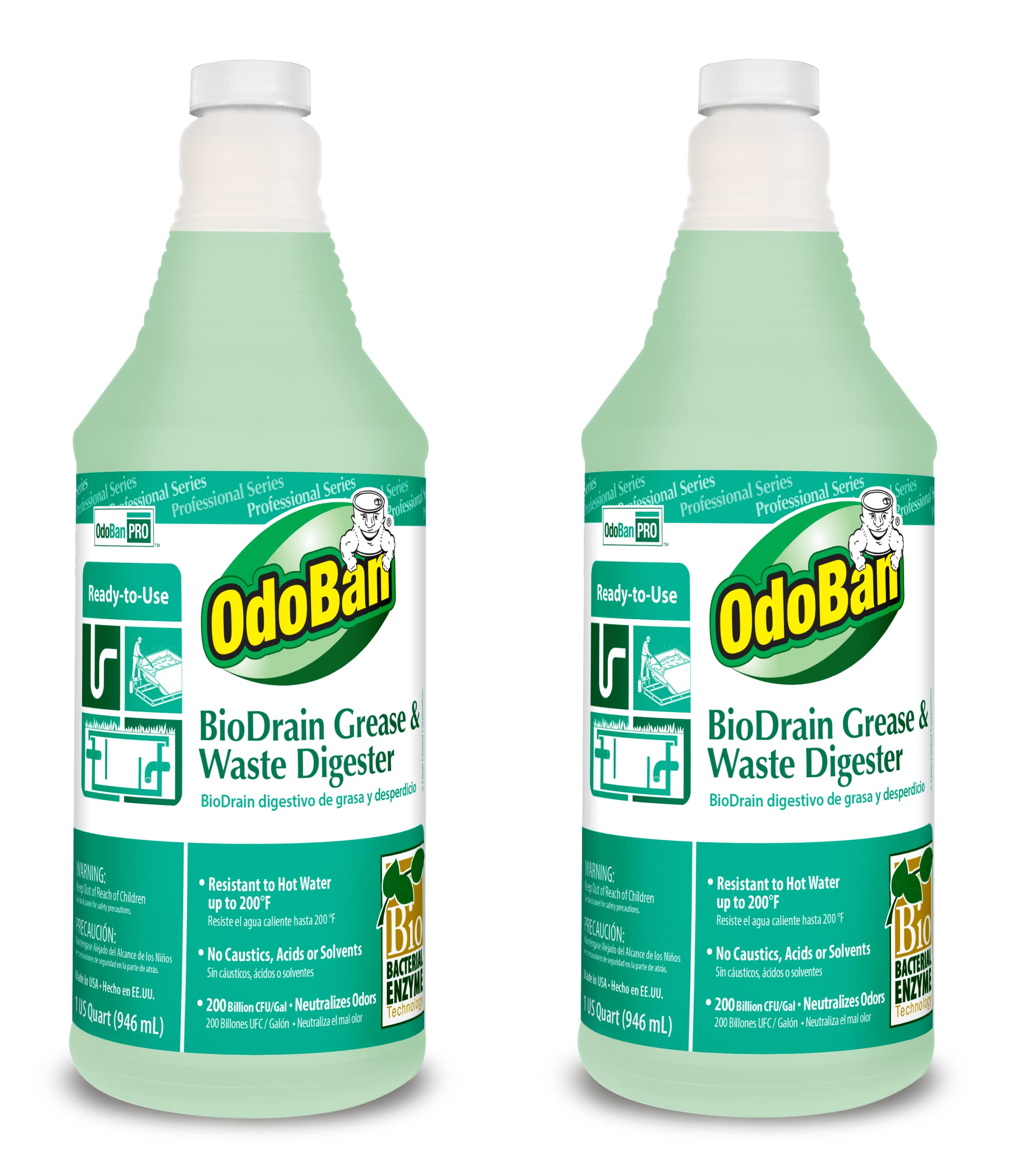 OdoBanProfessional Cleaning Ready-to-Use BioDrain Grease and Waste Digester, Made in the USA, Set of 2 Bottles, 32 Ounces Each