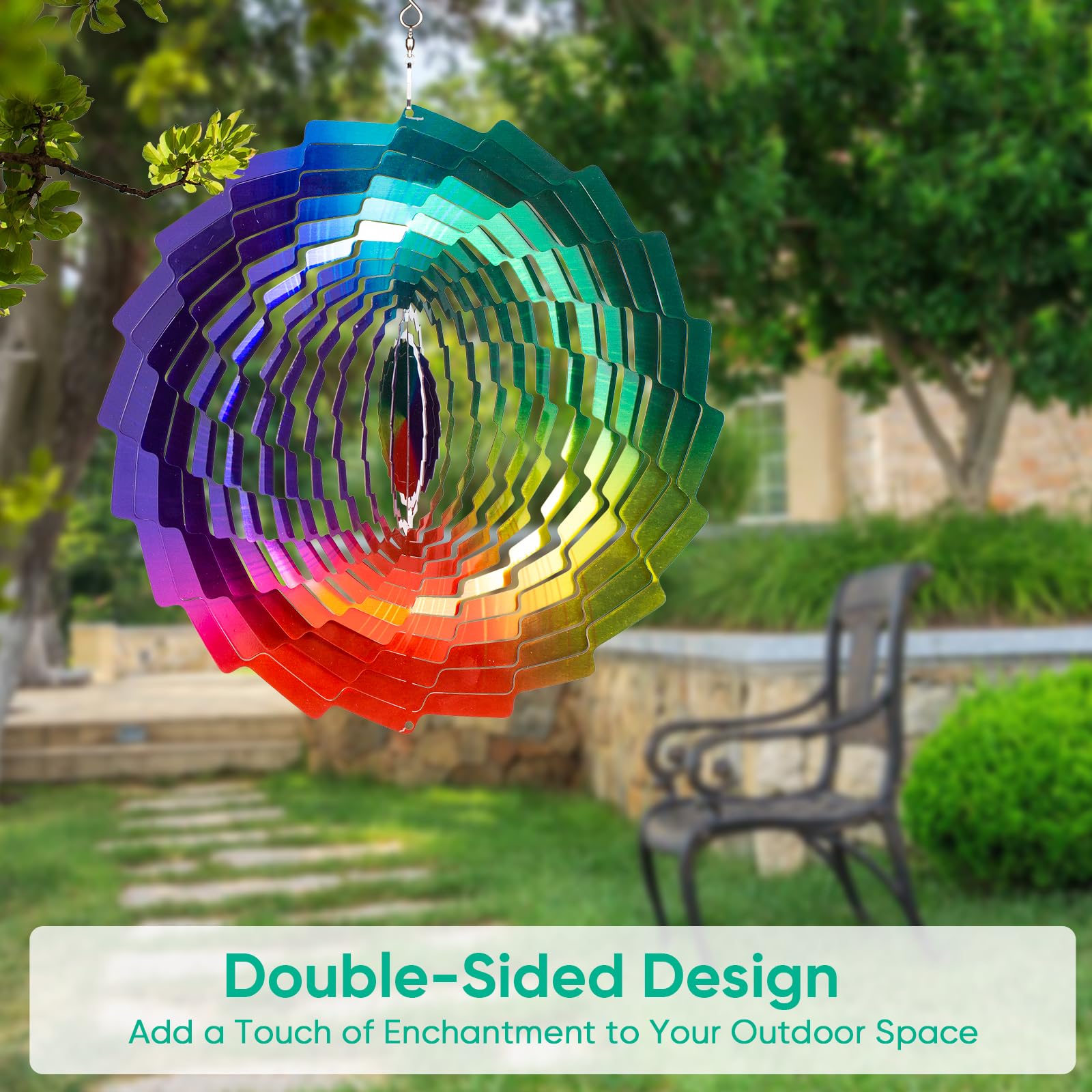 Girandole a vento arcobaleno da appendere, in metallo, decorazione artistica da giardino, 30,5 cm, in acciaio inox, decorazione per esterni, patio, prato e cortile