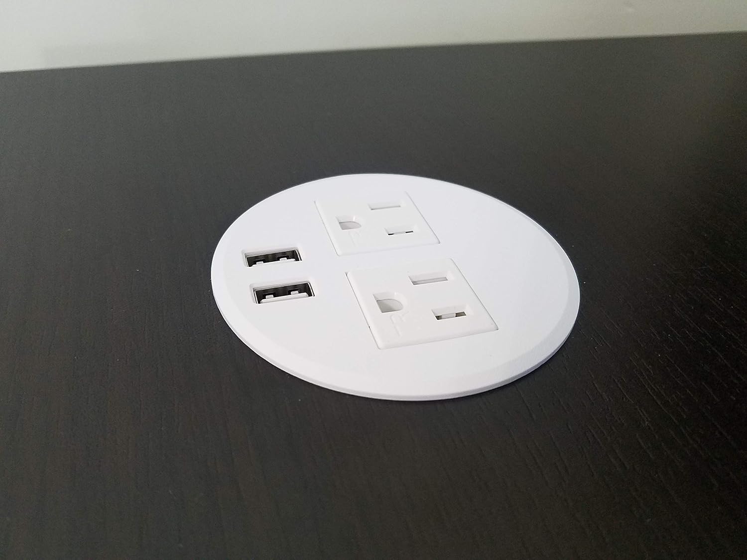 Desktop Power Grommet Outlet Data Center Fit 3" Hole No Drilling Required if you have 3" Hole, 2 Outlet W/2 USB Ports (WHITE - 3" (6ft Power Cord)