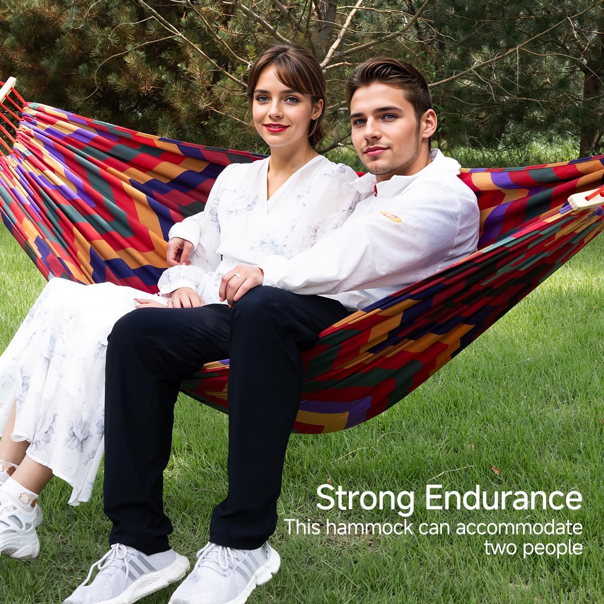 Double Hammock 9.5FT Extra Large Hammock with Carrying Bag - 2 Persons Hammock Portable Hanging Camping Bed for Patio, Backyard, Porch, Outdoor and Indoor Use - Soft Cotton, 290x145cm