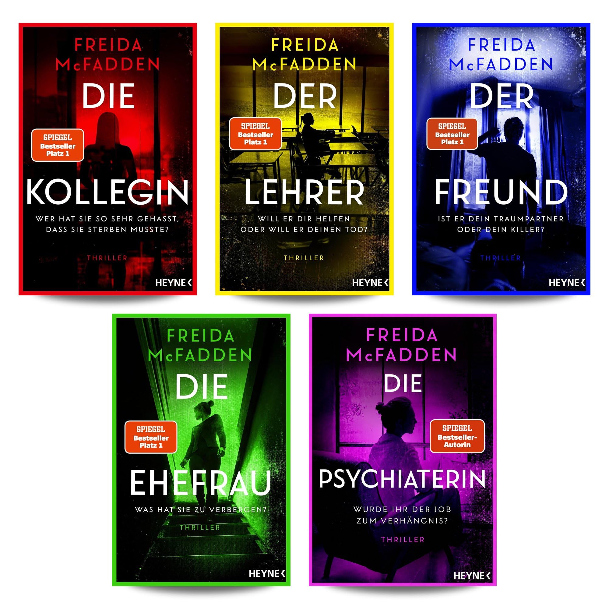 Freida McFadden - Thriller Bücher Bundle 5er Set: Die Kollegin, Der Lehrer, Der Freund, Die Ehefrau & Die Psychiaterin - Psychothriller Deutsch Spannung Mord Geheimnisse mit exklusivem Lesezeichen