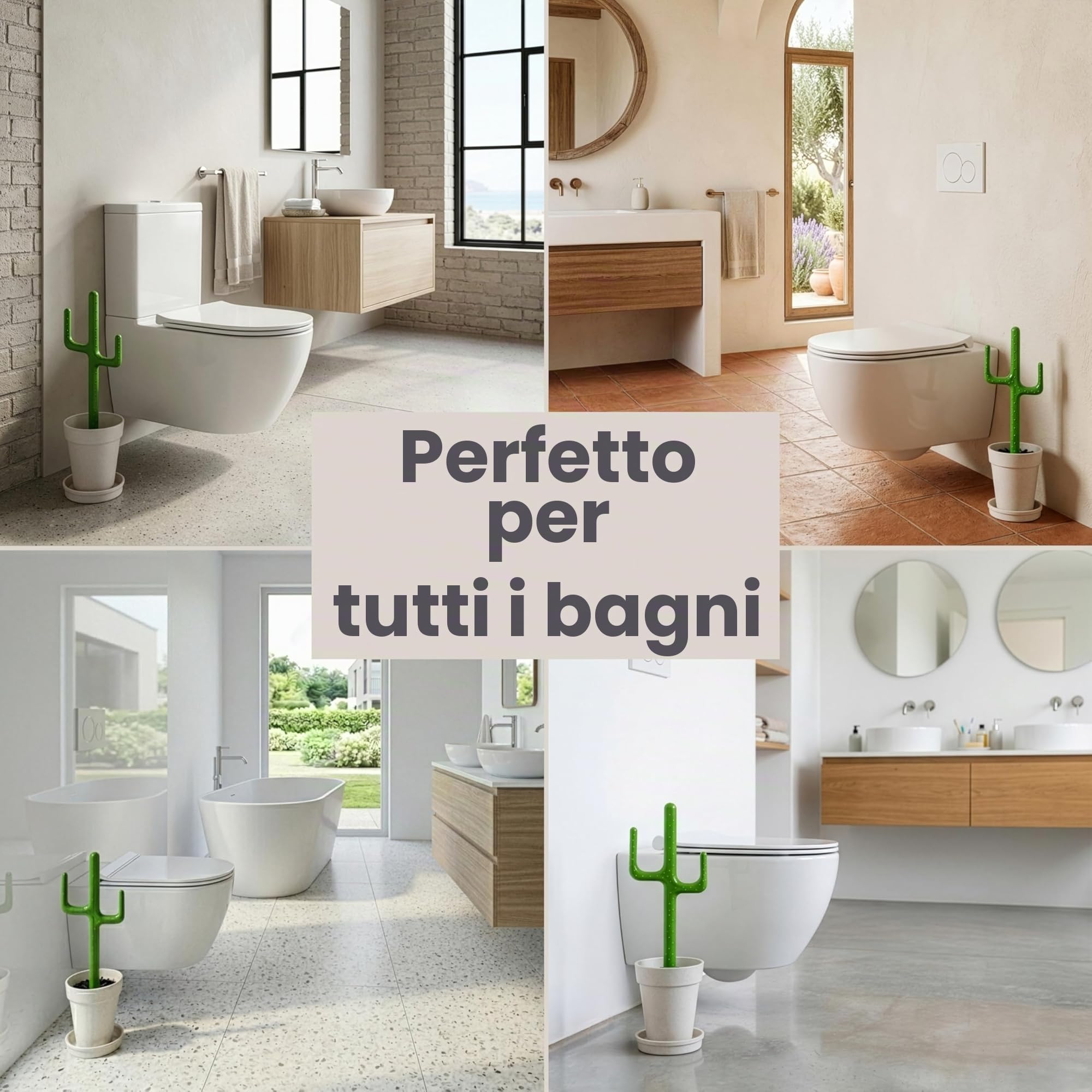 Vigar Set scopino per WC a forma di cactus, spazzola ecologica per la pulizia con manico a forma di cactus, base per vaso con piattino