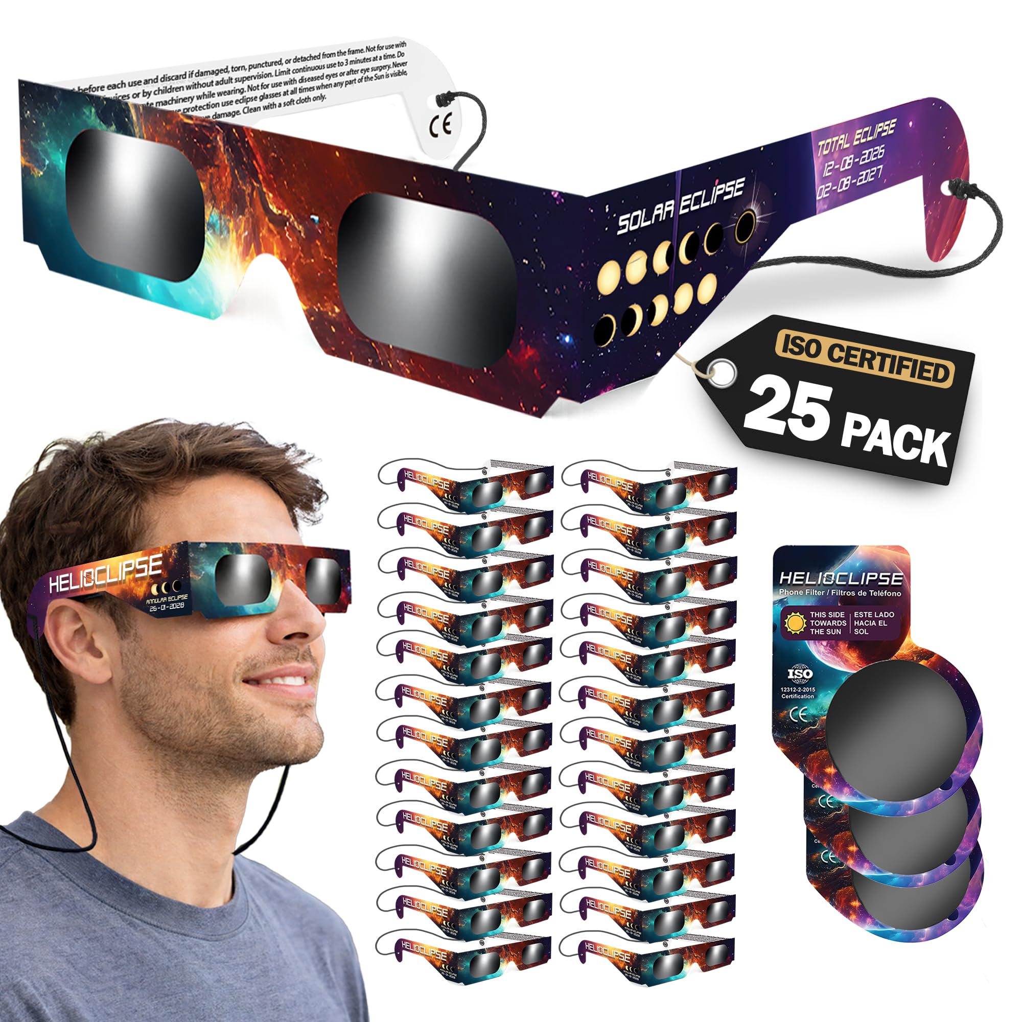 Solar Eclipse Glasses [6/12/25/50 PACK] 2026 - Trusted for Direct Solar Eclipse Viewing, Iso 12312-2 CE Certified