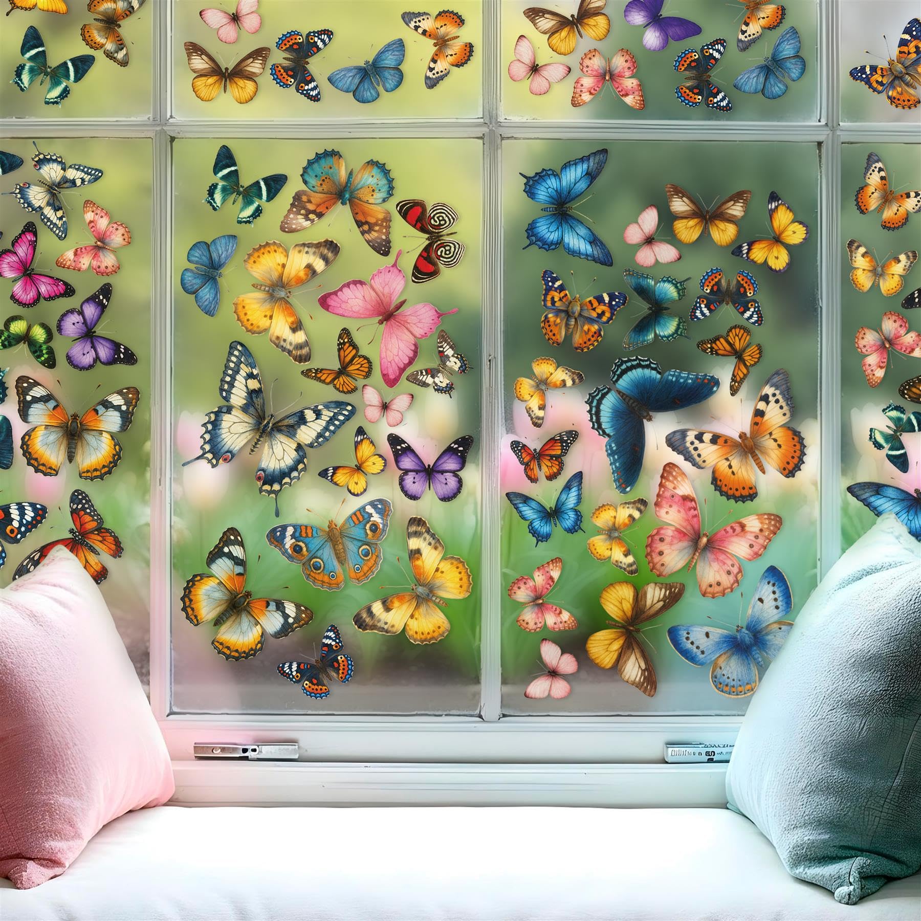 WALPLUS Window Stickers - Season of Wings Butterfly Window Clings, Collection Double-Sided Decorative Clings for Windows Mirrors & Glass Reusable & Easy to Apply 87 Window Decals 9 Sheets (30x20 cm)