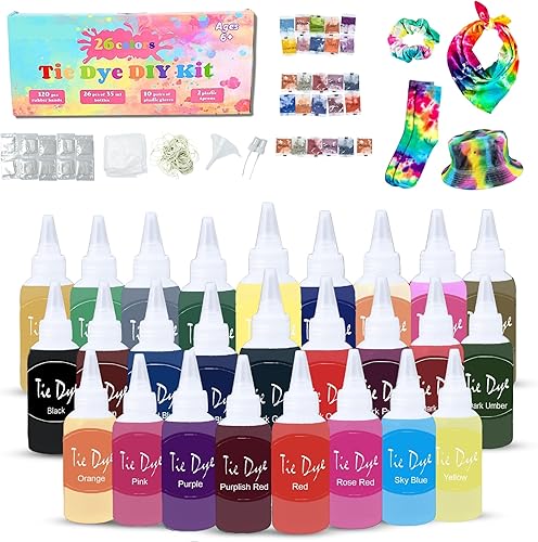 Kit de teñido anudado para niños y adultos, juego de teñido anudado con 26 polvos de teñido anudado, botellas de teñido anudado de 1.2 fl oz, bandas