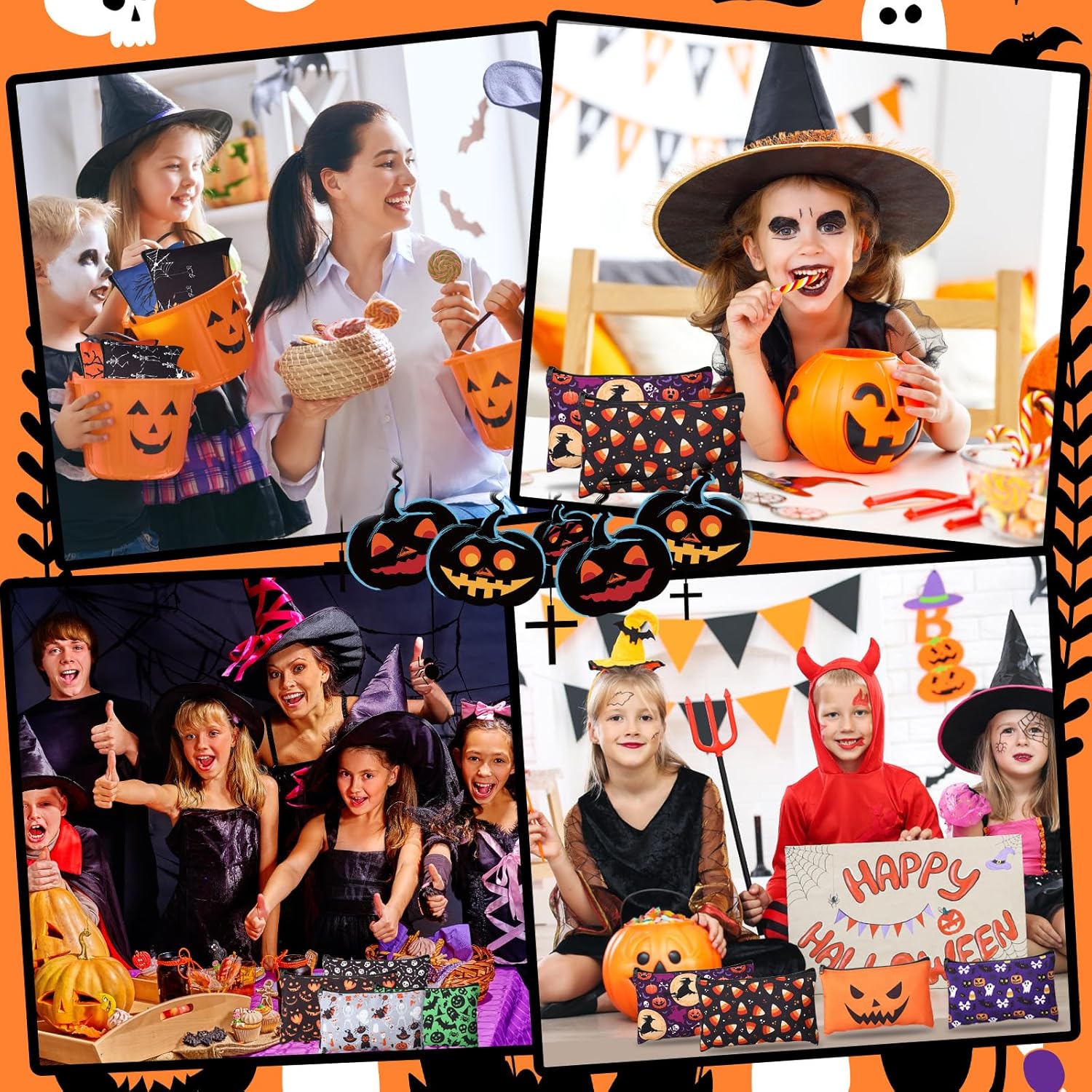 Abbylike 40 Pcs Halloween Makeup Bags Bulk, Zipper Cosmetic Pouches with Pumpkin Ghost Bat Witch Patterns Spooky Goodie Bags Gift for Women Party Gift Favors Travel Toiletry Storage - Image 4