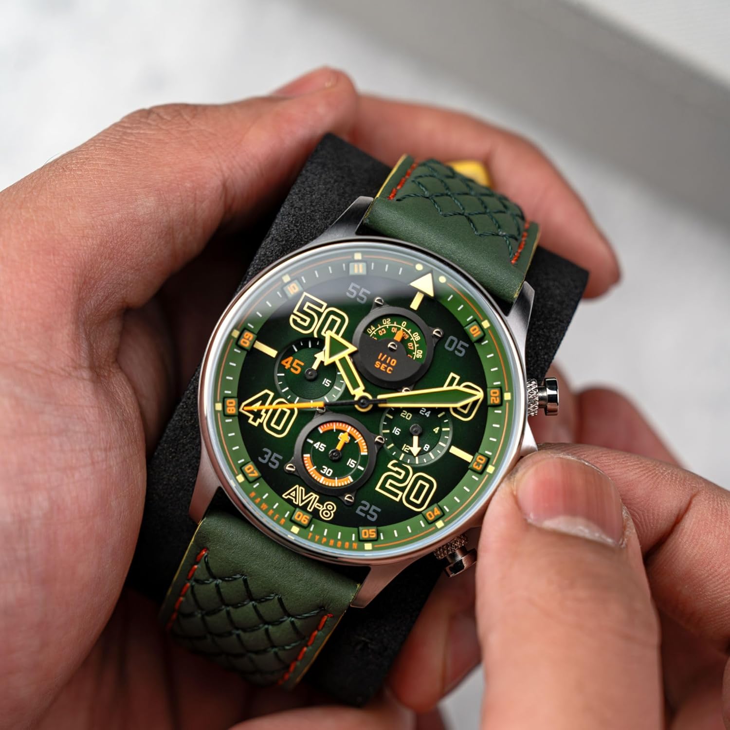 AVI-8 Men's 42mm Hawker Typhoon Rb396 Sheila Chronograph Limited Edition Watch with Leather Strap AV-4093