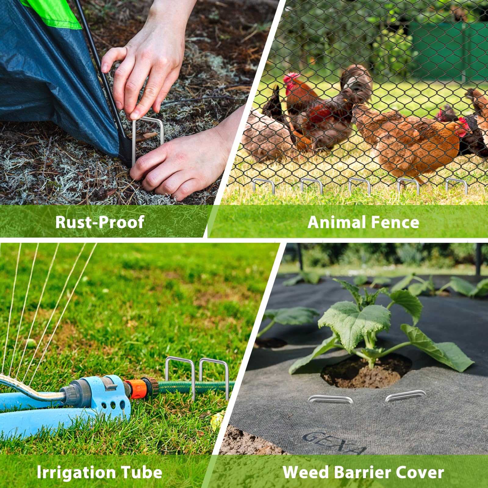 Estacas de jardín de 12 pulgadas, paquete de 50 grapas galvanizadas en forma de U, estacas resistentes para decoración al aire libre, tela de barrera contra malezas, tubos de riego, valla