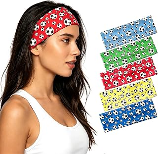 5Pcs Headbands for Soccer Fans, Non Slip Elastic Soccer Headbands, Breathable Football Hair Bands, Classic Team Colors for Football Softball Training(Red, Green, Yellow, Blue, Dark Blue)