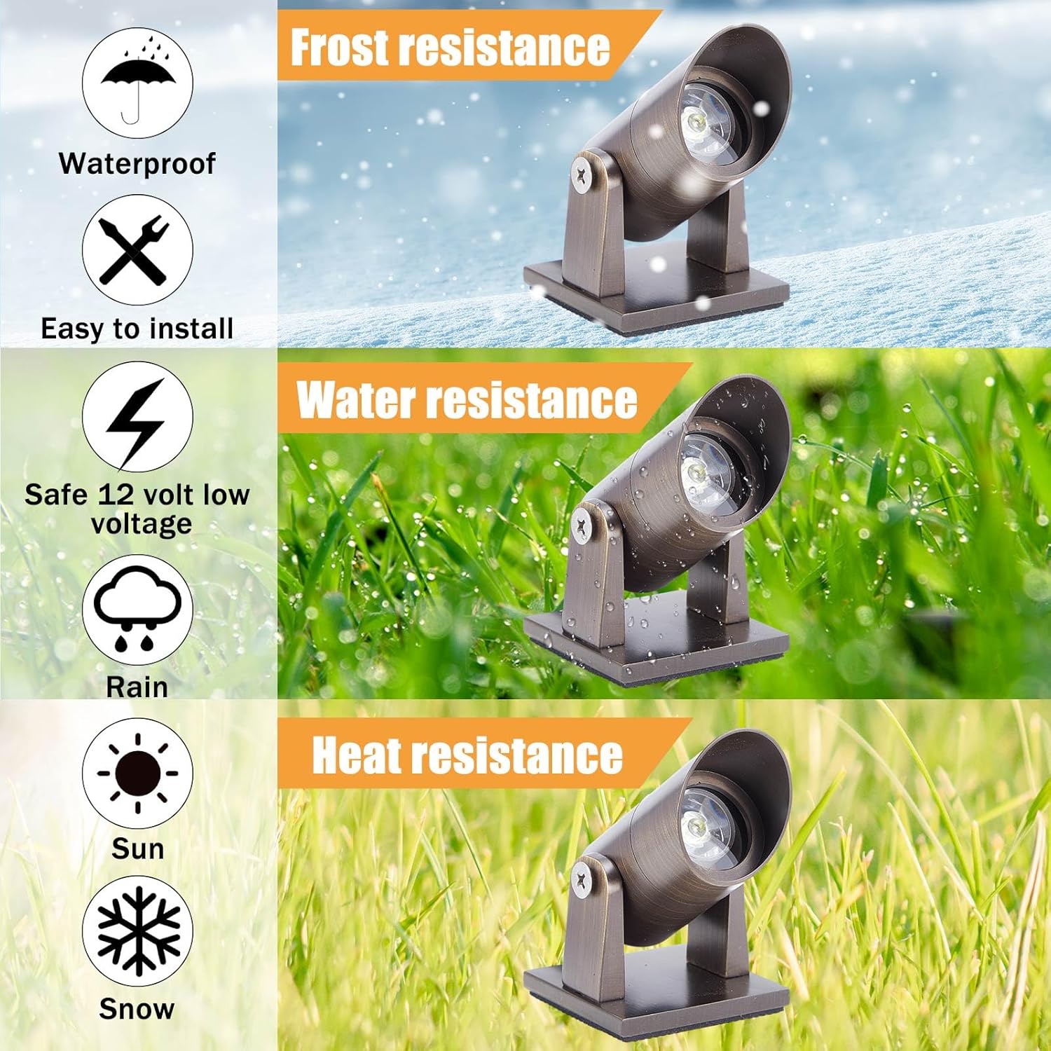 6 Pack Waterproof Brass Underwater Light Ip65 Pond Lights LED Submersible Pool Fountain for Swimming Home Garden Patio Pond Fountain Waterfall Landscape Rockery