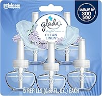Glade PlugIns Clean Linen Air Freshener Refills, Essential Oils Scented, 5-Pack 3.35oz - Long-Lasting Home Fragrance