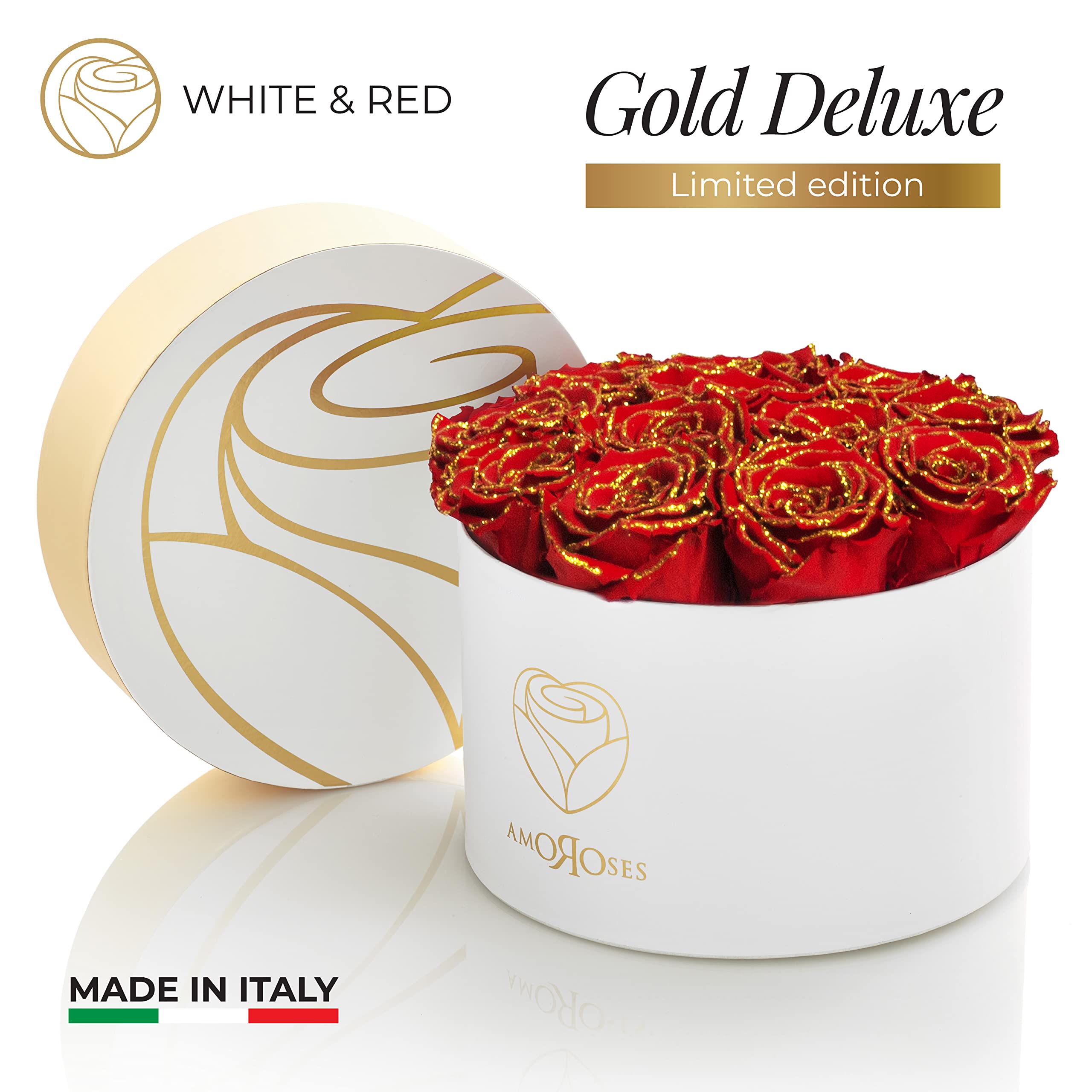 Boîte Cadeau 12 Roses éternelles Stabilisées Amoroses – Roses Noires, Beauté Durable, Made In Italy – Cadeau élégant Pour Proches