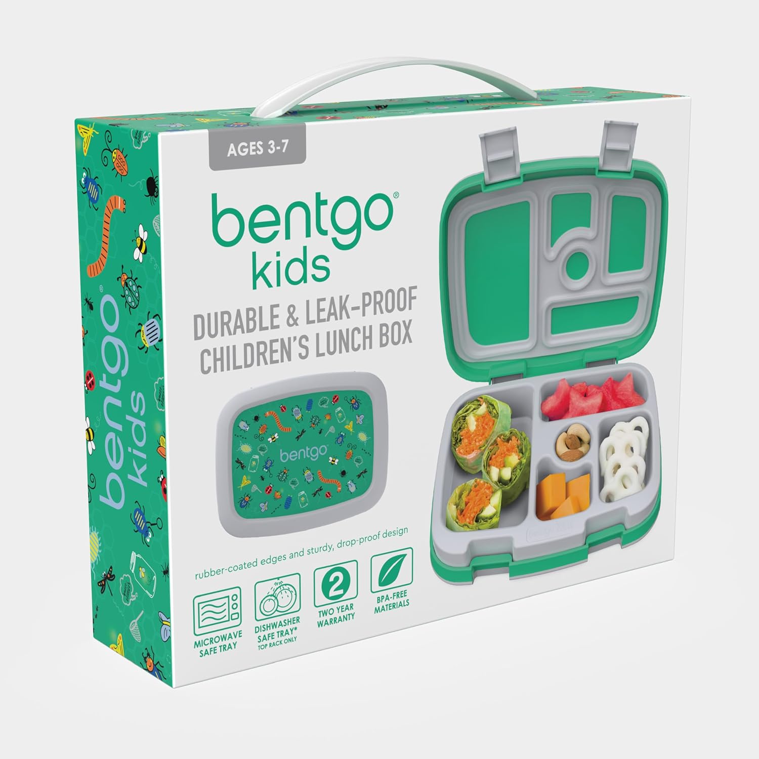 Bentgo Kids Prints Leak-Proof, 5-Compartment Bento-Style Kids Lunch Box - Ideal Portion Sizes for Ages 3-7, Durable, Drop-Proof, Dishwasher Safe, & PFAS & BPA-Free Materials (Bug Buddies) - Image 8
