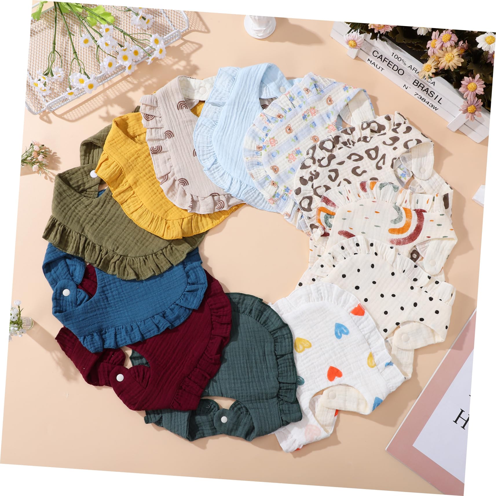 SHERCHPRY 12 Pièces Bavoirs pour Garçon Fille Lot de Bavoirs Absorbants Doux avec Fermeture Designs pour Repas Écoulements Accessoire