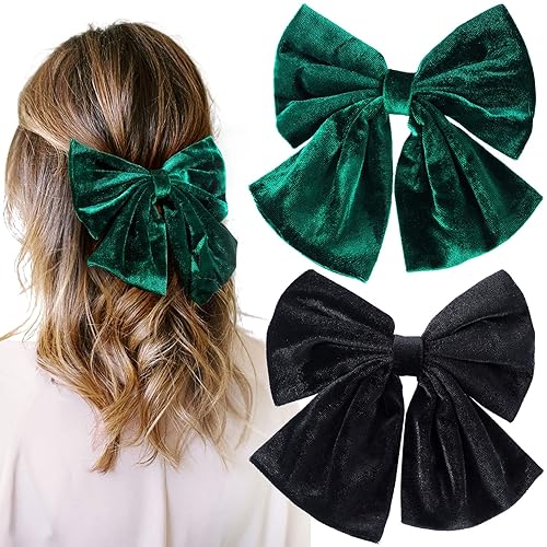 HINZIC 2 lazos grandes de terciopelo para el cabello grandes y gruesos hechos a mano con lazo pinzas de cocodrilo estilo francés accesorios para el